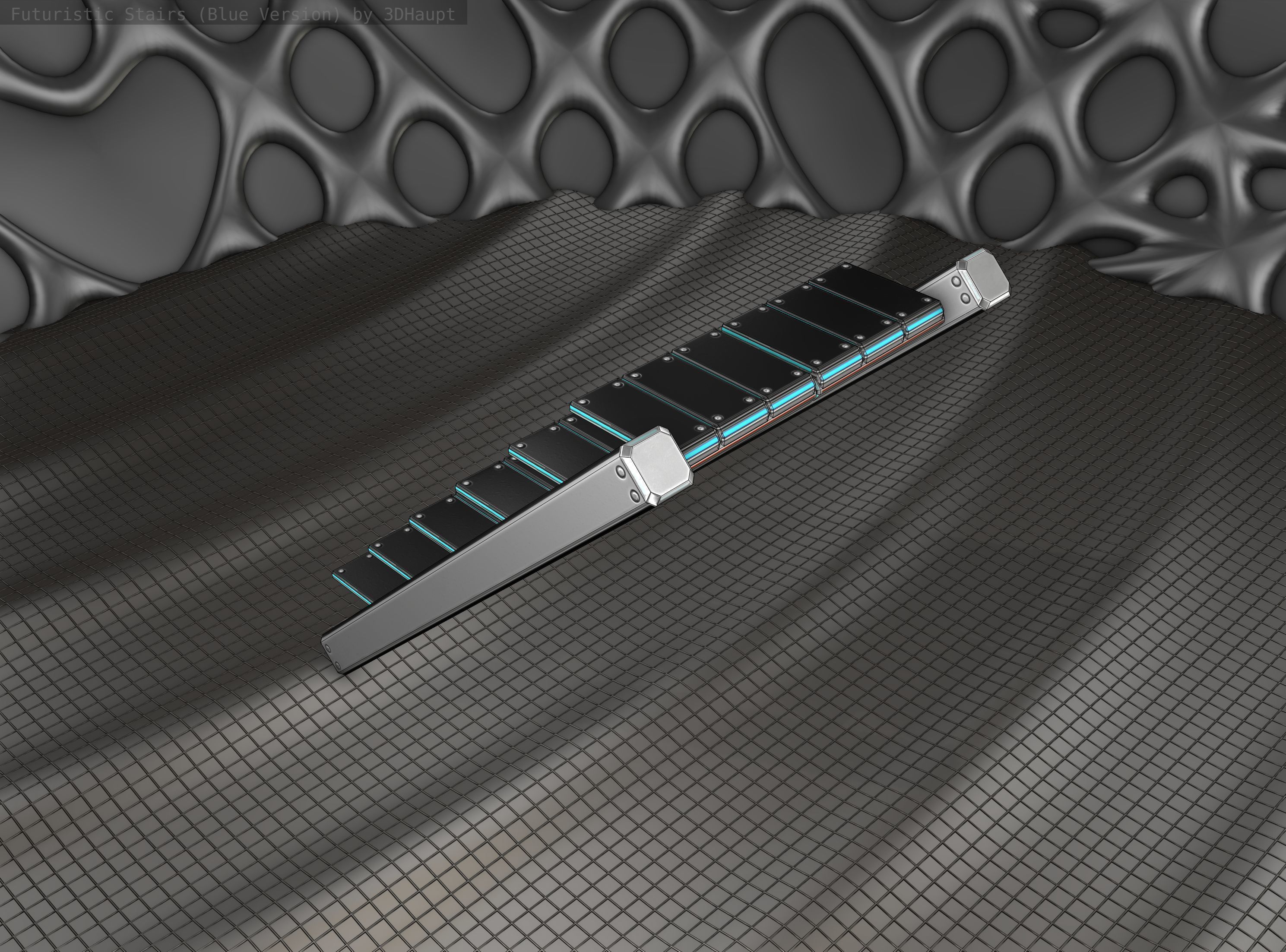 Sci-Fi Stairs - 15 - Silver Blue Neon Light Version Low-poly 3D model_3