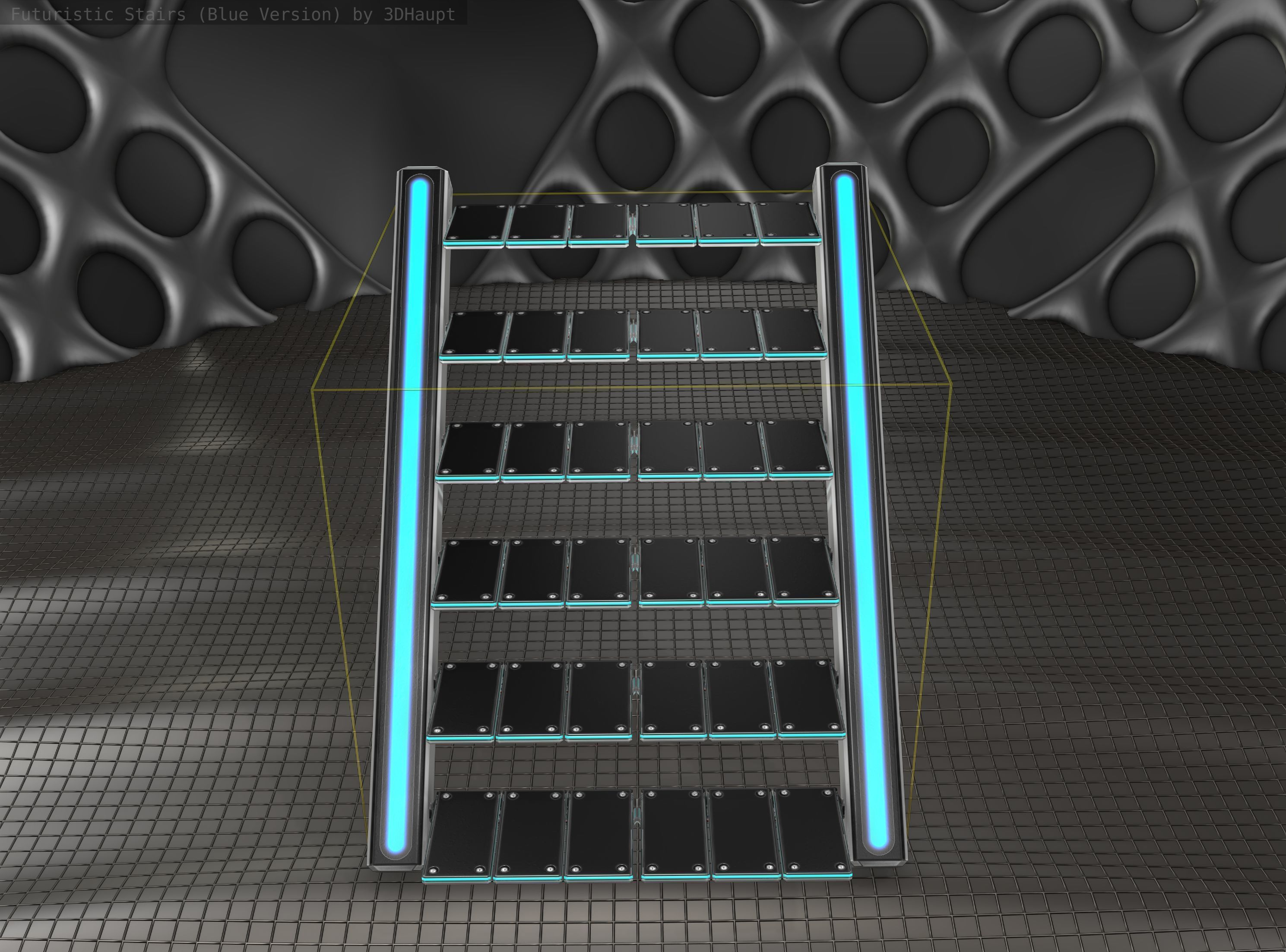 Sci-Fi Stairs - 15 - Silver Blue Neon Light Version Low-poly 3D model_8