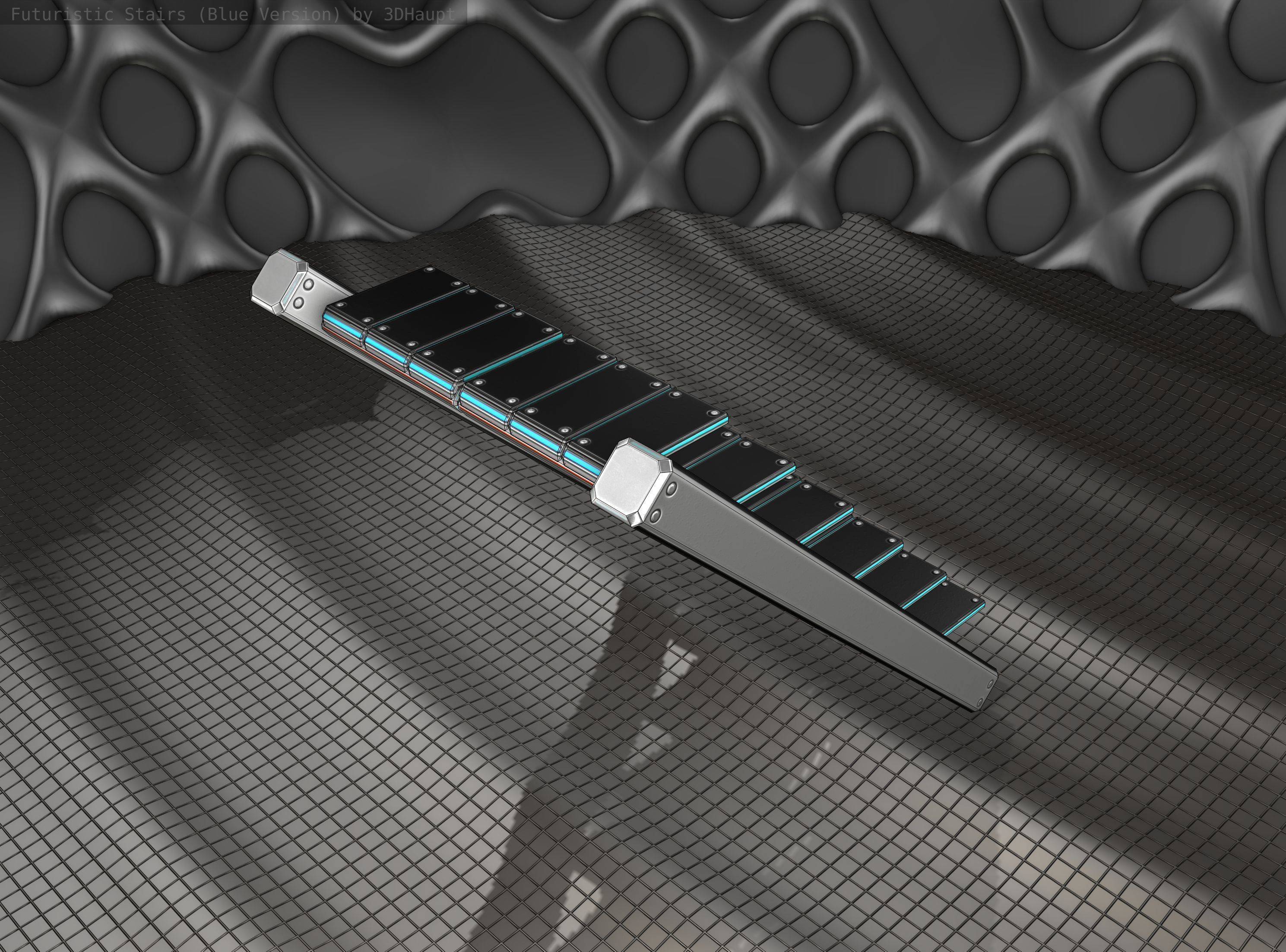 Sci-Fi Stairs - 15 - Silver Blue Neon Light Version Low-poly 3D model_5