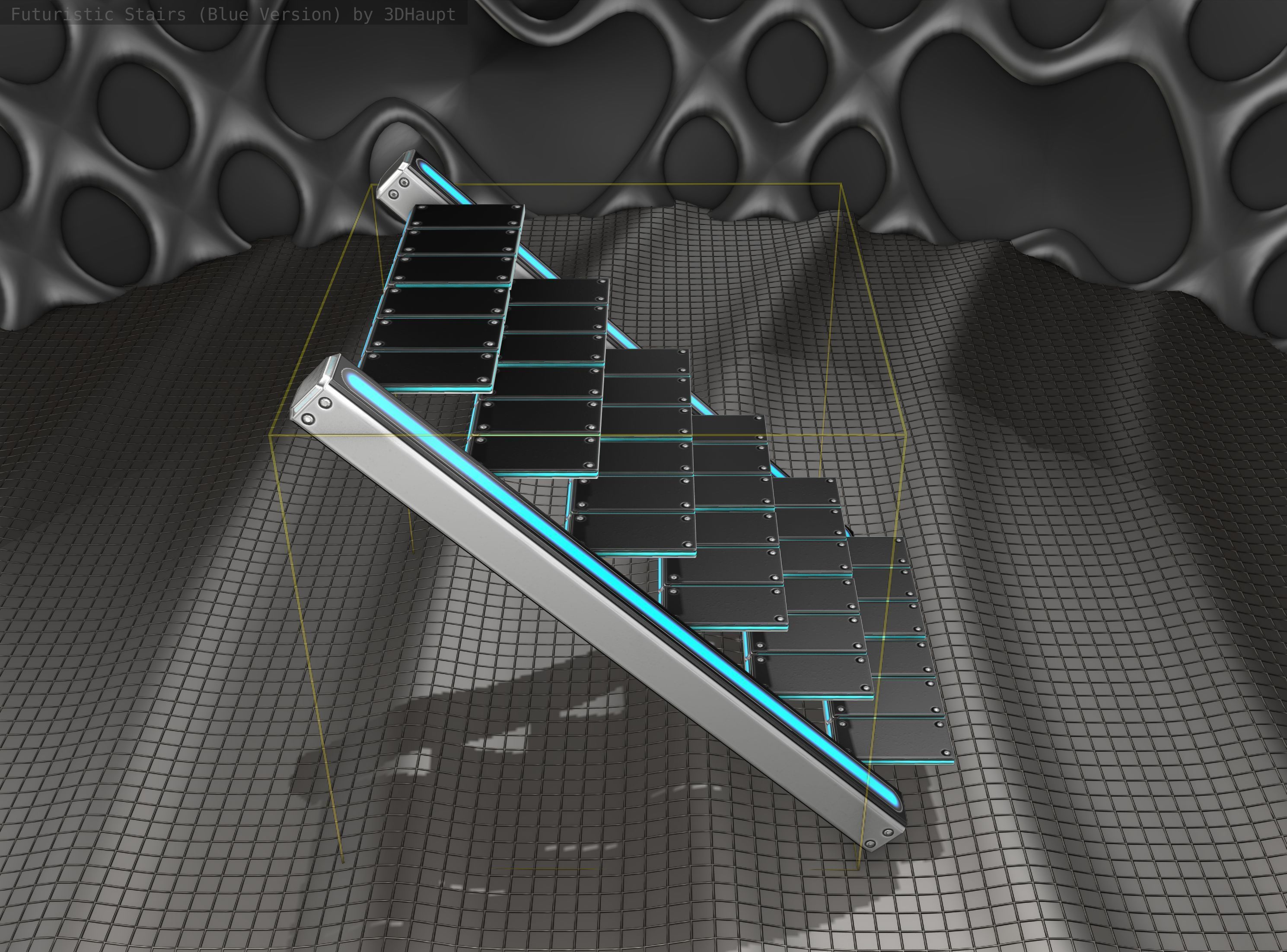 Sci-Fi Stairs - 15 - Silver Blue Neon Light Version Low-poly 3D model_6