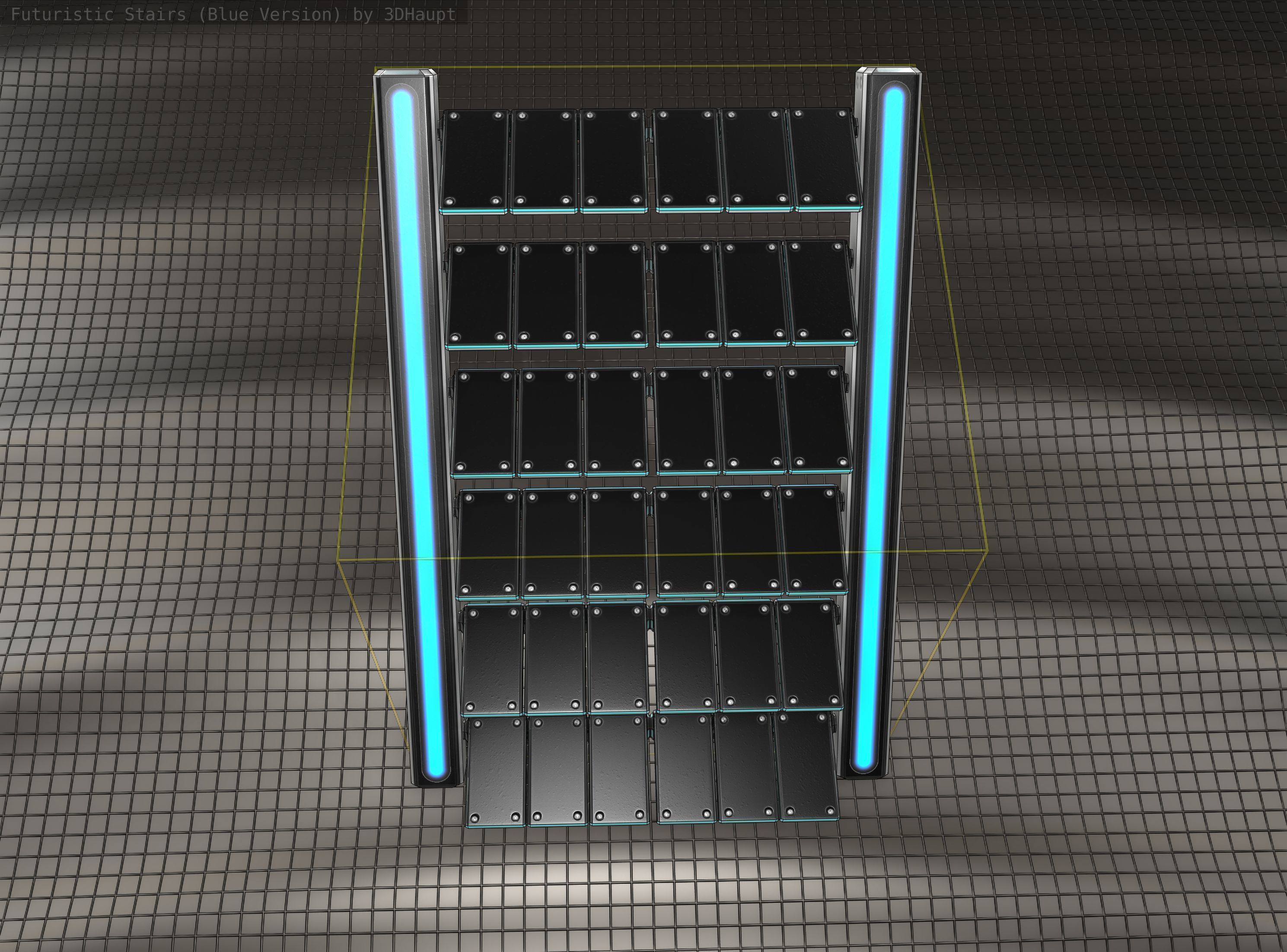 Sci-Fi Stairs - 15 - Silver Blue Neon Light Version Low-poly 3D model_16