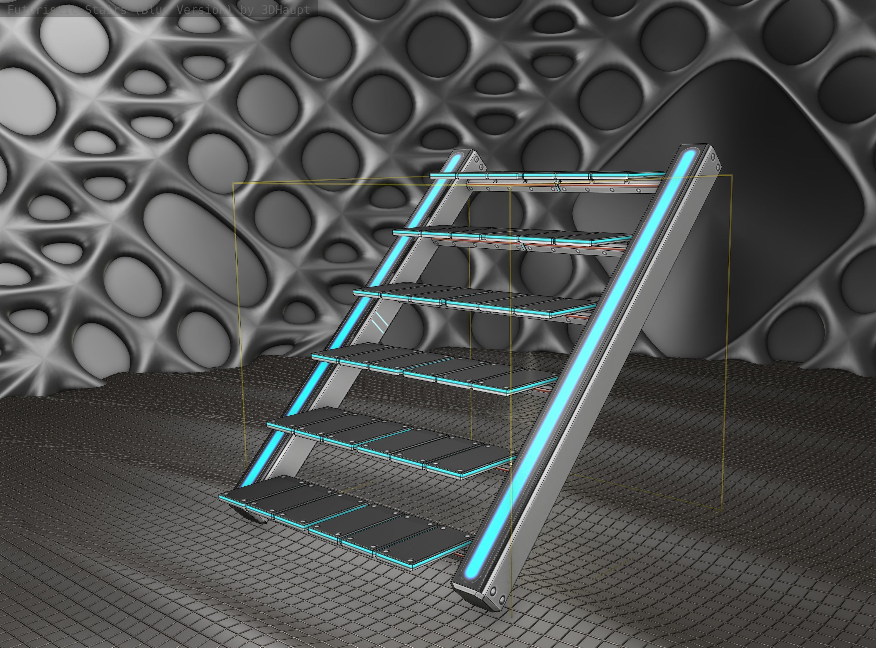 Sci-Fi Stairs - 15 - Silver Blue Neon Light Version Low-poly 3D model_24