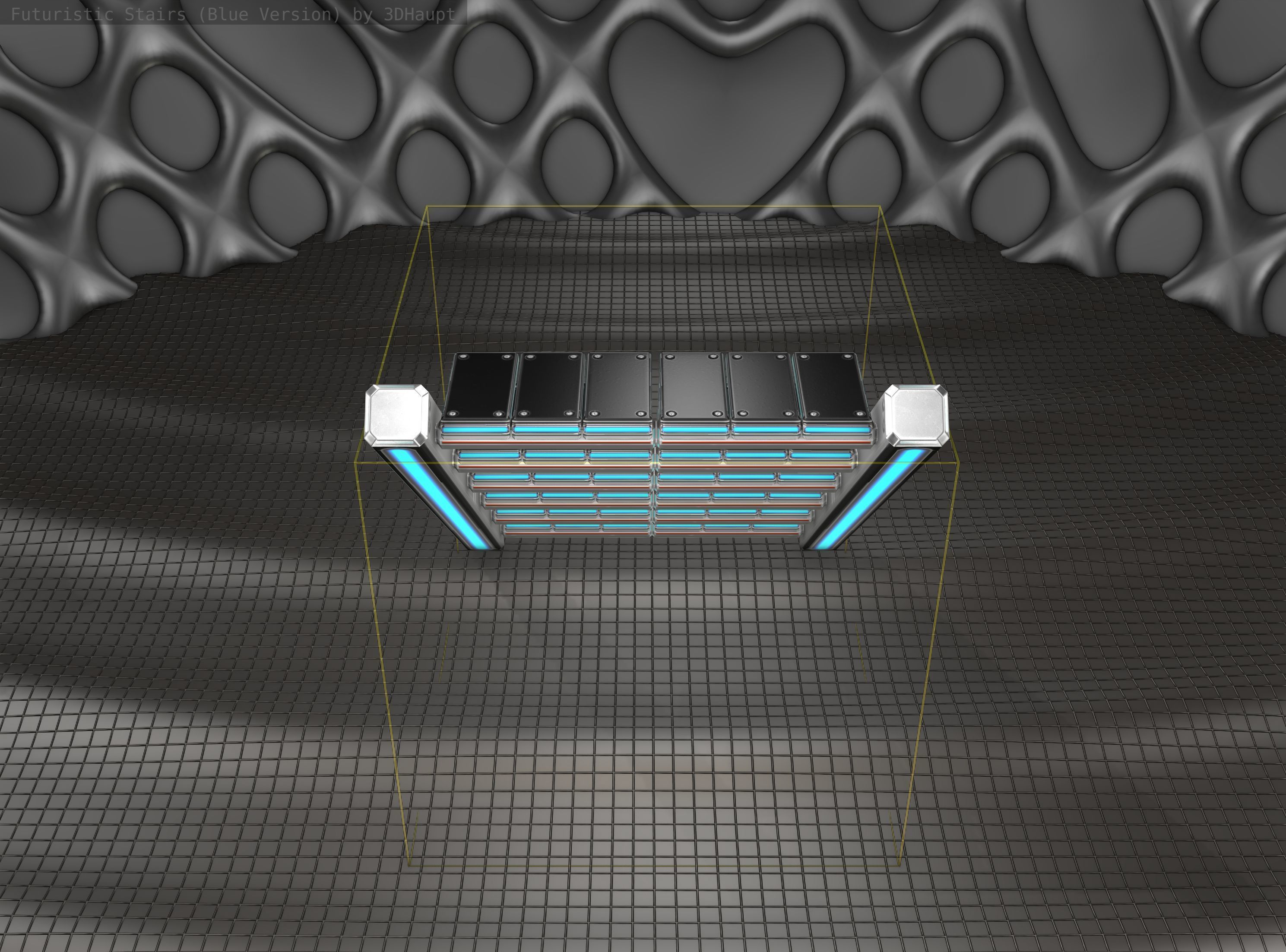 Sci-Fi Stairs - 15 - Silver Blue Neon Light Version Low-poly 3D model_4