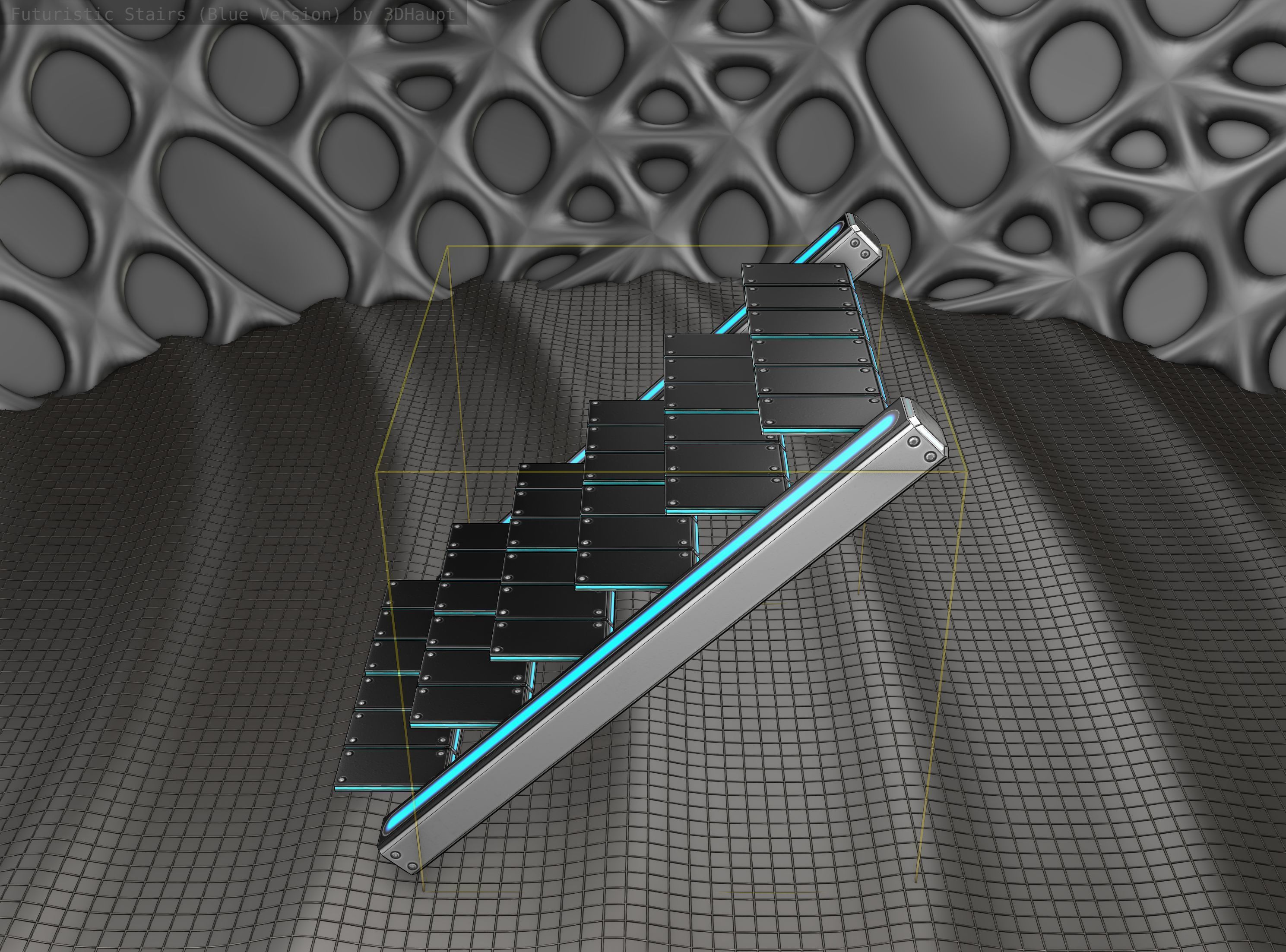 Sci-Fi Stairs - 15 - Silver Blue Neon Light Version Low-poly 3D model_2