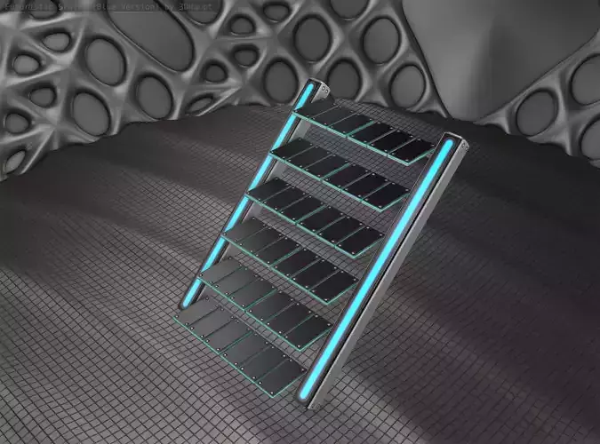 Sci-Fi Stairs - 15 - Silver Blue Neon Light Version Low-poly 3D model Sci-Fi Stairs - 15 - Silver Blue Neon Light Version Low-poly 3D model