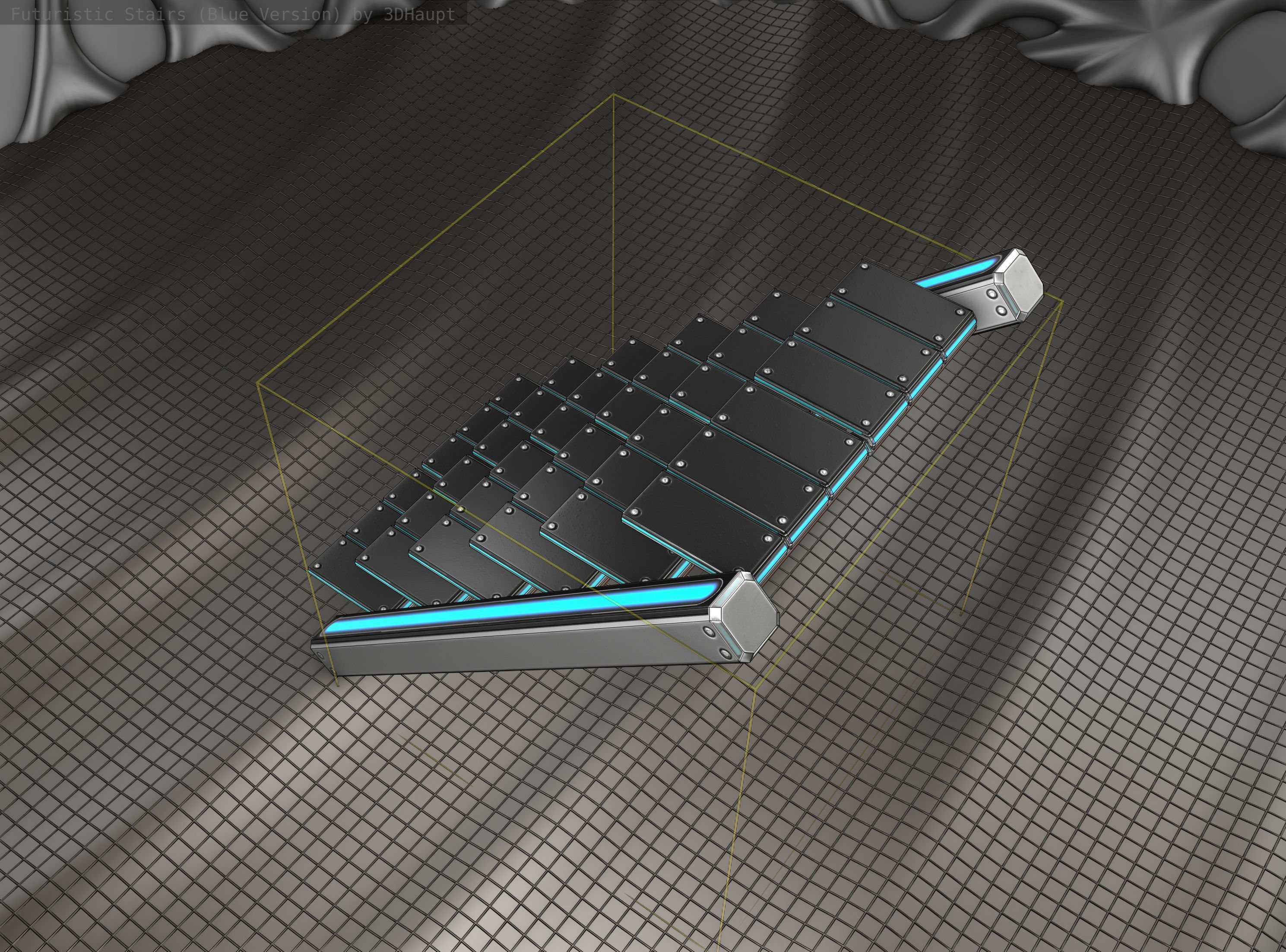 Sci-Fi Stairs - 15 - Silver Blue Neon Light Version Low-poly 3D model_18