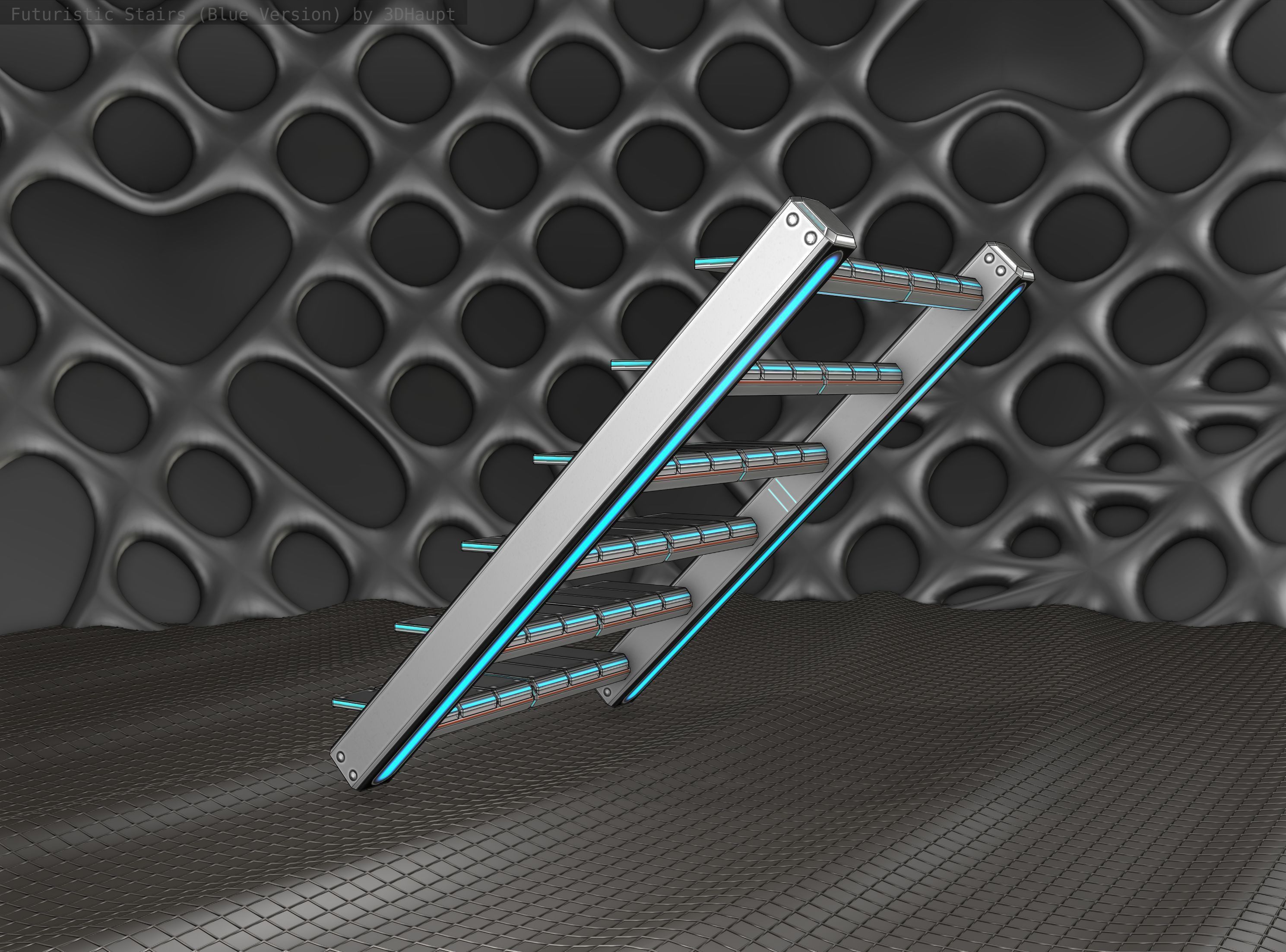 Sci-Fi Stairs - 15 - Silver Blue Neon Light Version Low-poly 3D model_11