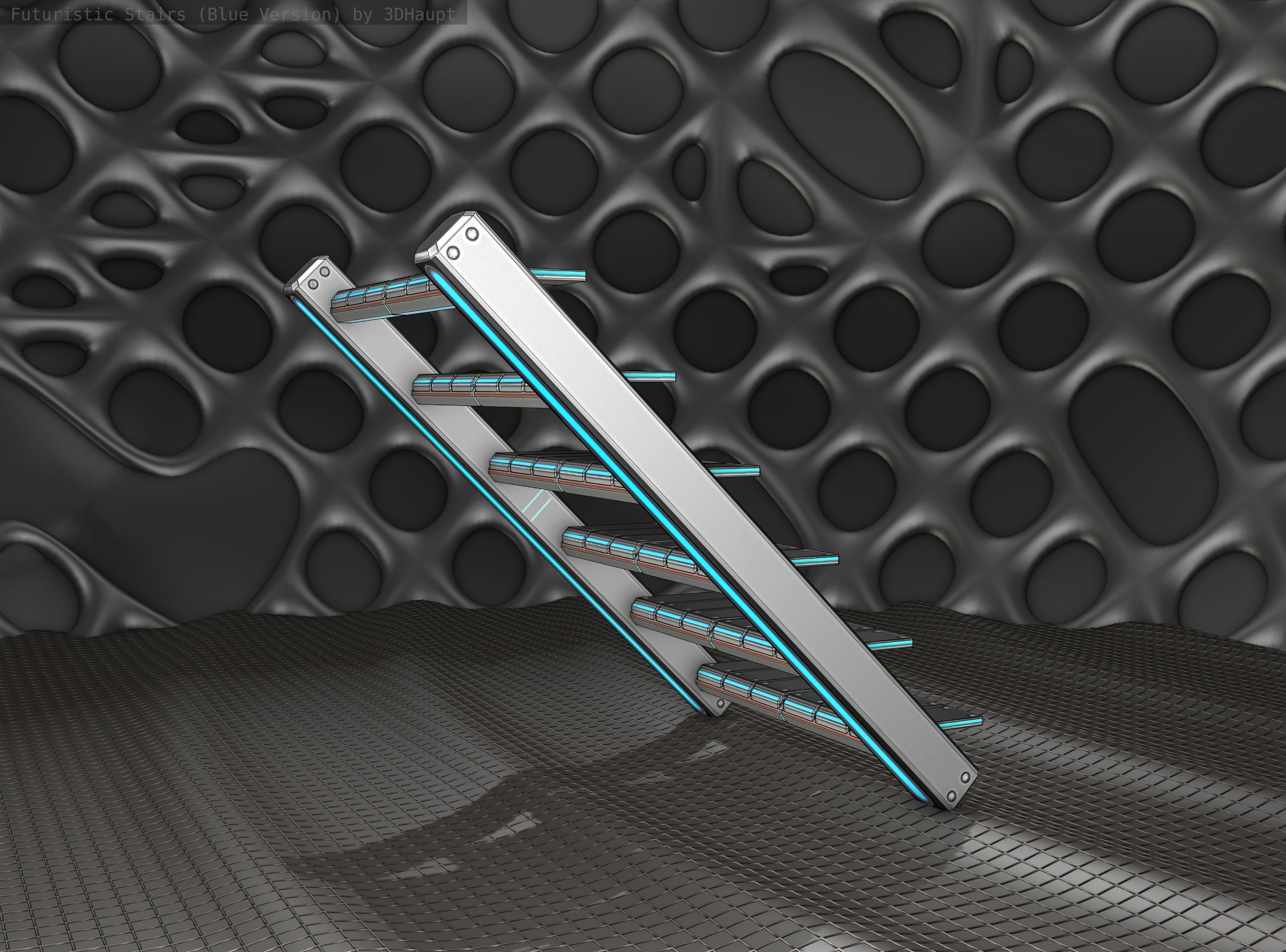 Sci-Fi Stairs - 15 - Silver Blue Neon Light Version Low-poly 3D model_13