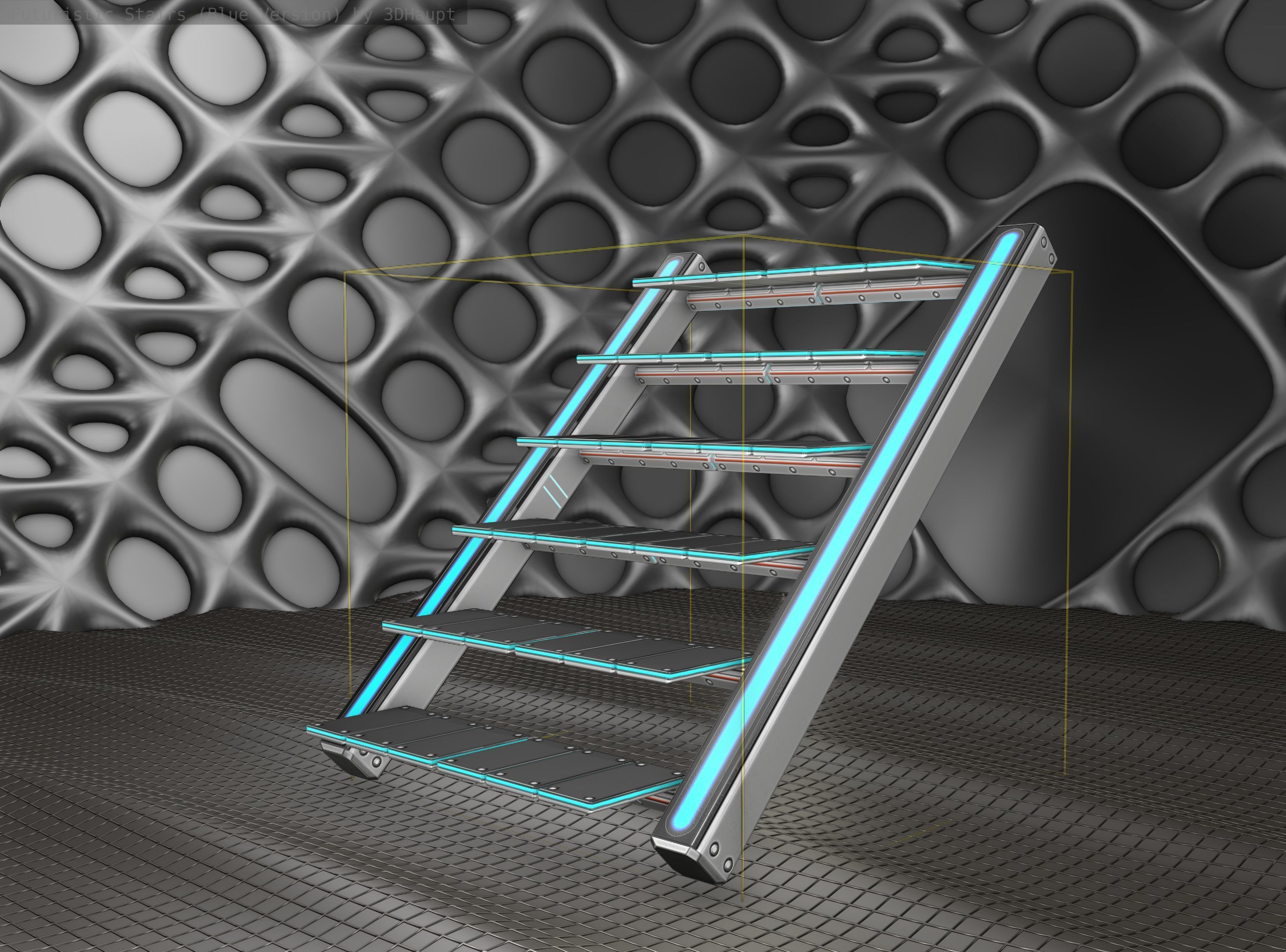 Sci-Fi Stairs - 15 - Silver Blue Neon Light Version Low-poly 3D model_10