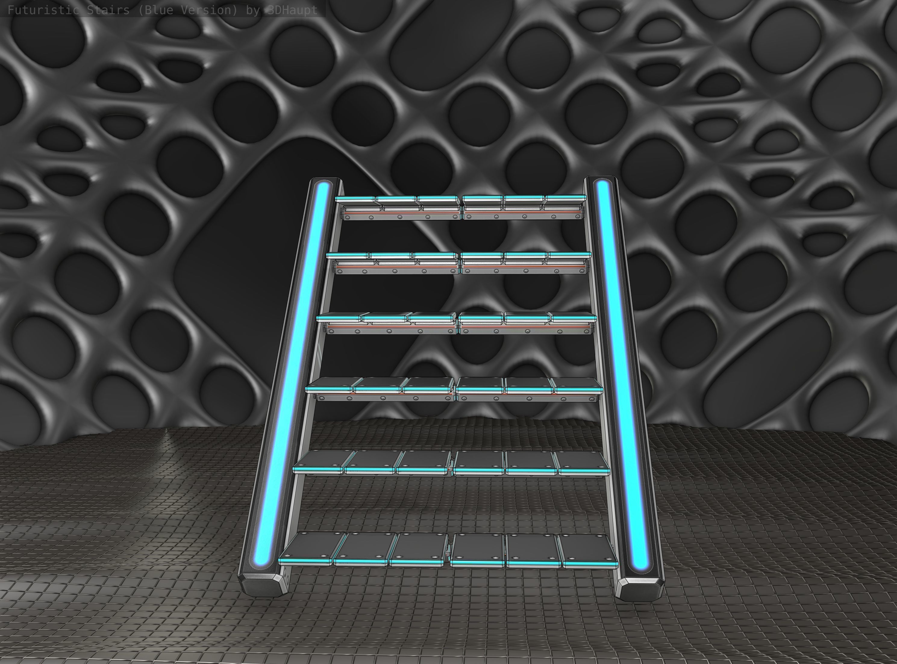 Sci-Fi Stairs - 15 - Silver Blue Neon Light Version Low-poly 3D model_15