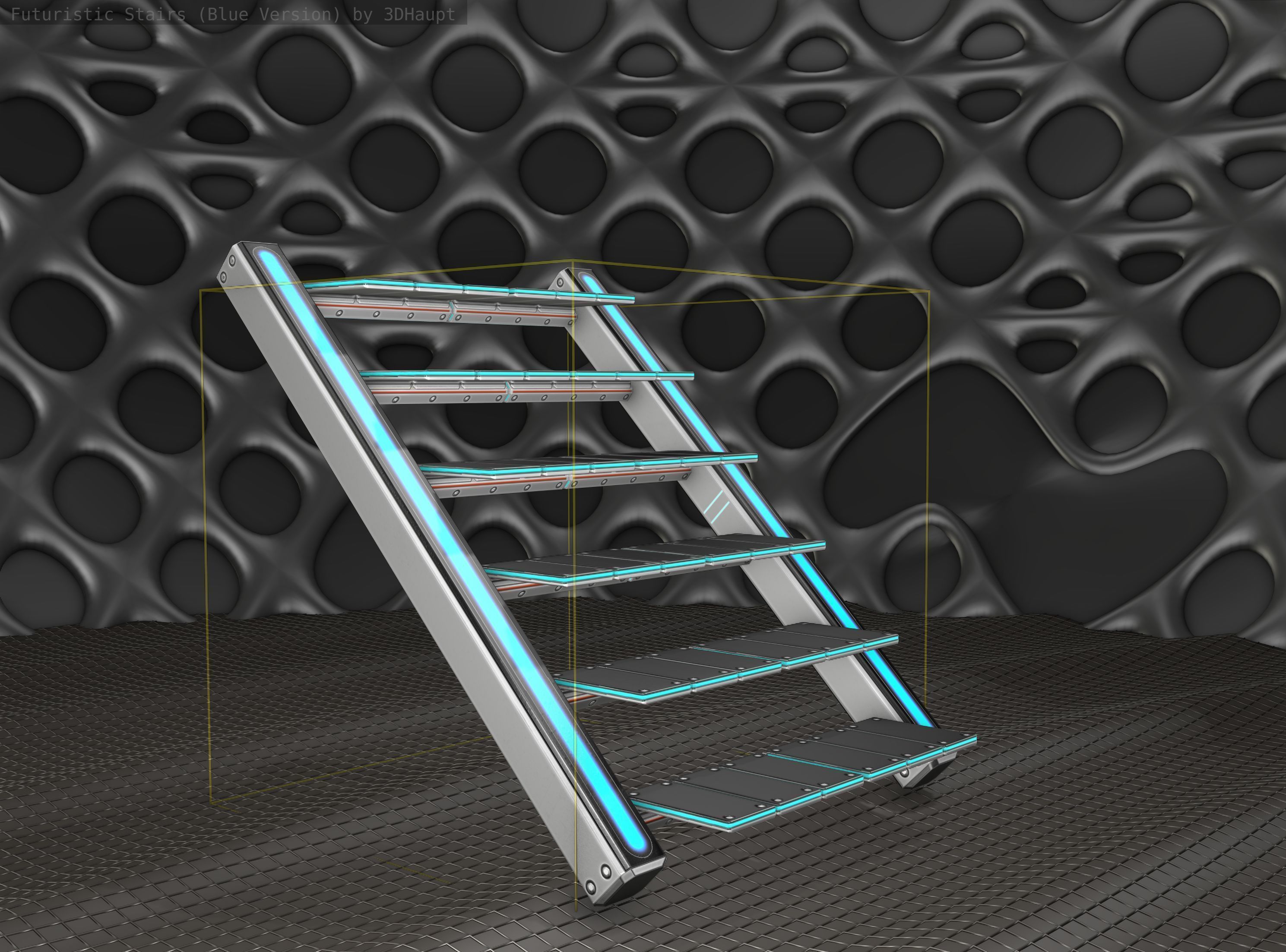 Sci-Fi Stairs - 15 - Silver Blue Neon Light Version Low-poly 3D model_14