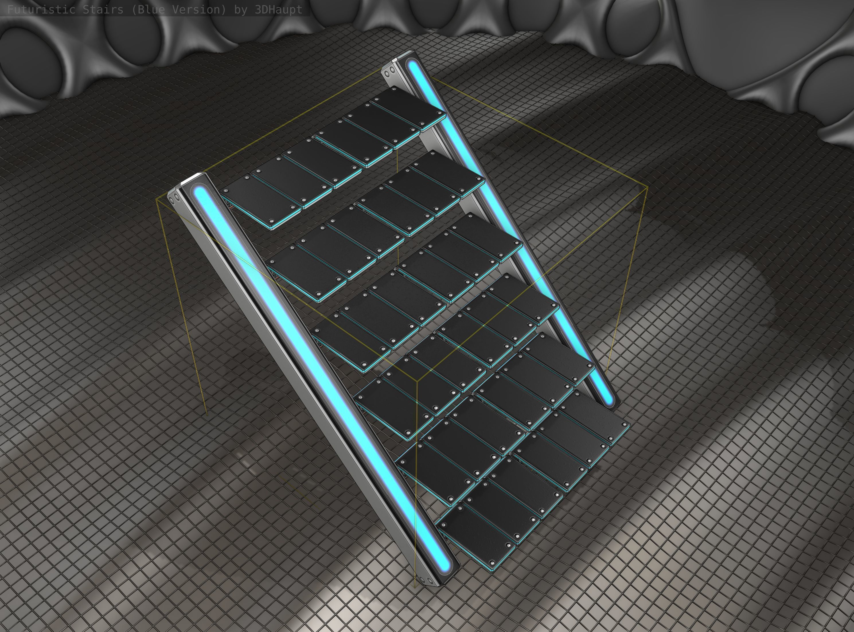 Sci-Fi Stairs - 15 - Silver Blue Neon Light Version Low-poly 3D model_20