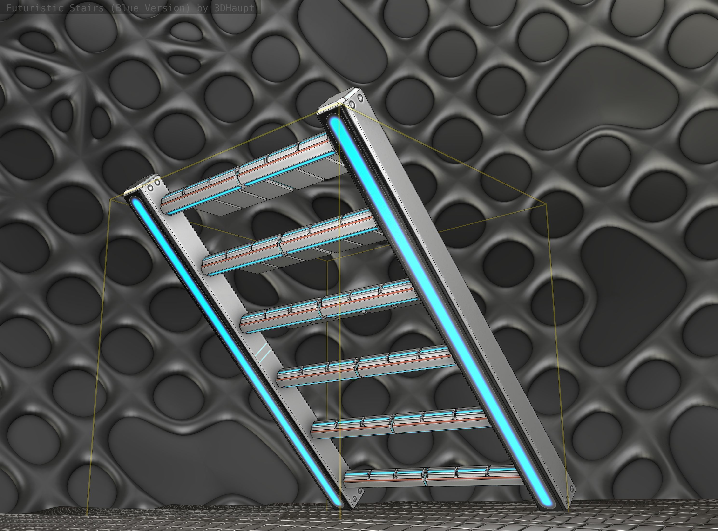 Sci-Fi Stairs - 15 - Silver Blue Neon Light Version Low-poly 3D model_22