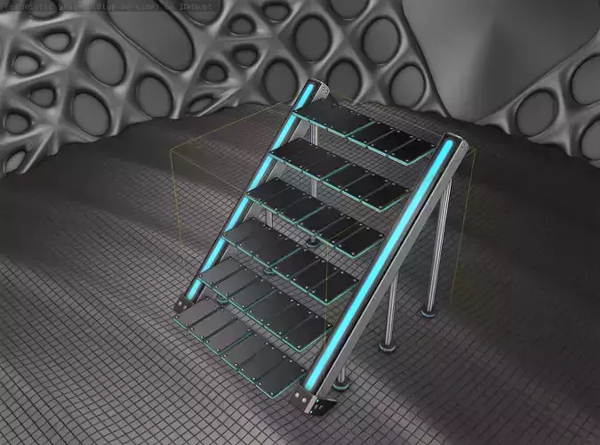 Sci-Fi Stairs - 16- Silver Blue Neon Light Version