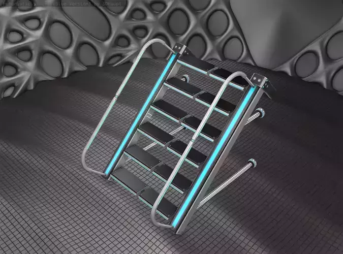 Sci-Fi Stairs - 17 - Silver Blue Neon Light Version