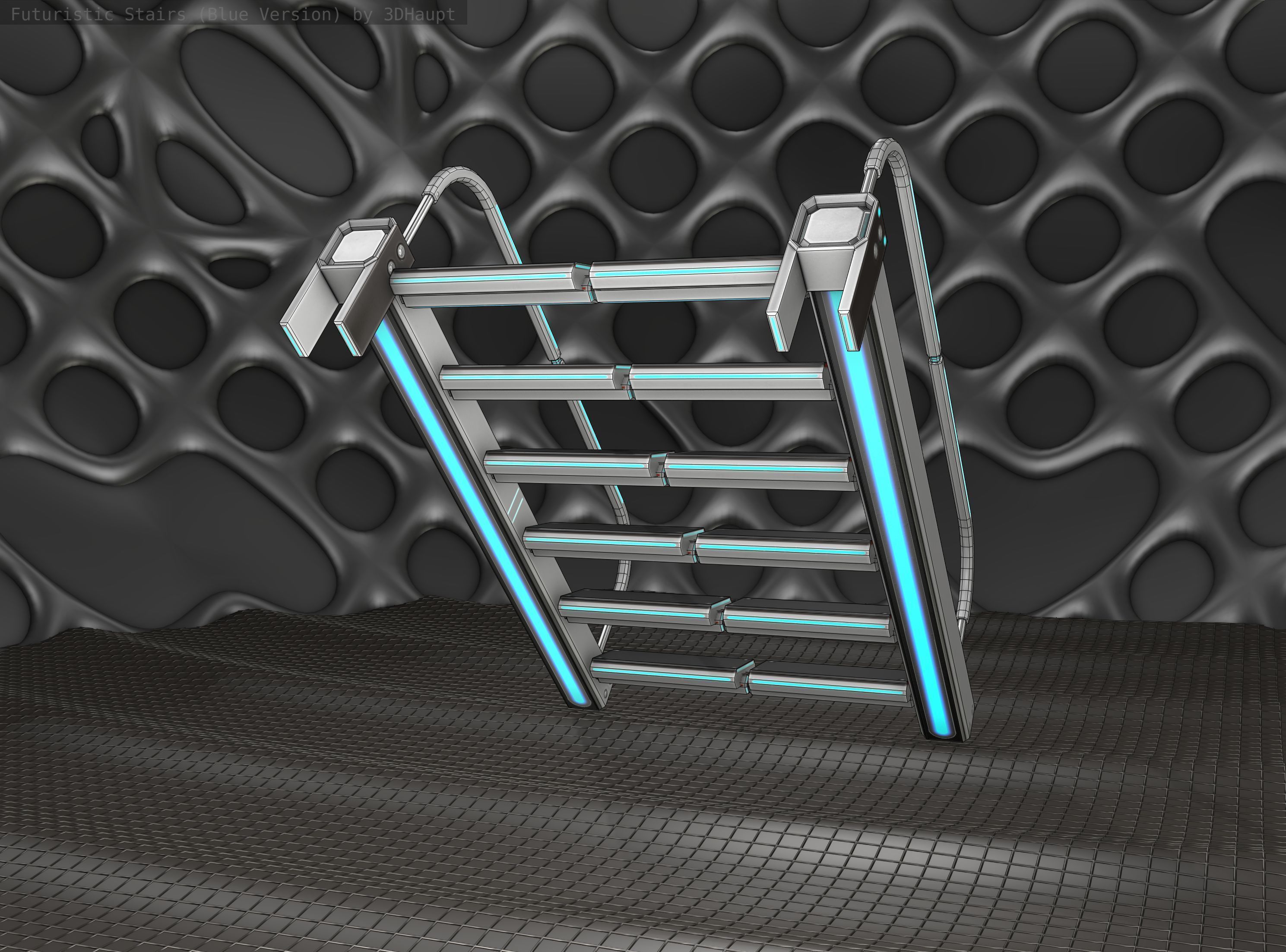 Sci-Fi Stairs - 18- Silver Blue Neon Light Version Low-poly 3D model_12