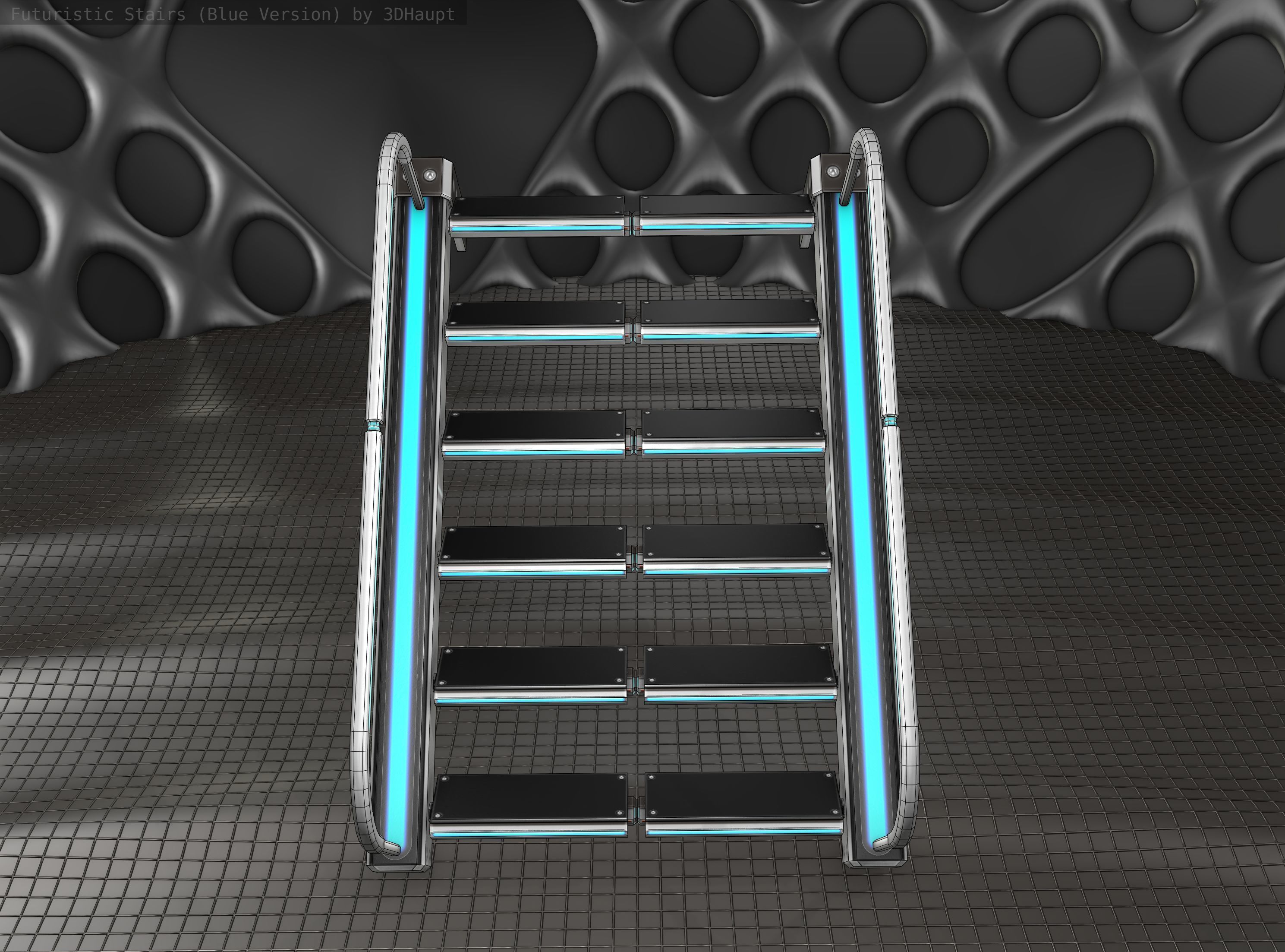 Sci-Fi Stairs - 18- Silver Blue Neon Light Version Low-poly 3D model_8