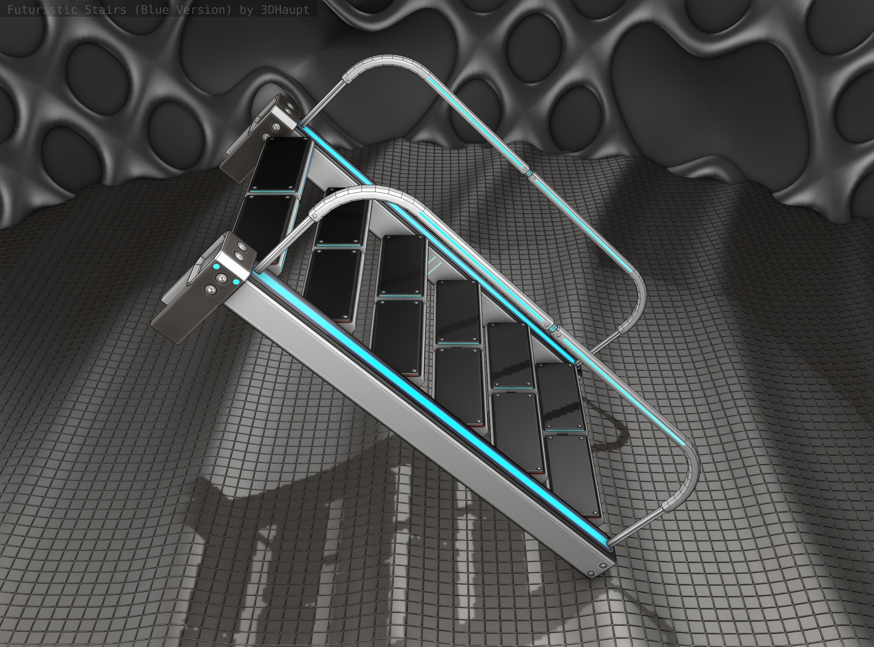 Sci-Fi Stairs - 18- Silver Blue Neon Light Version Low-poly 3D model_6