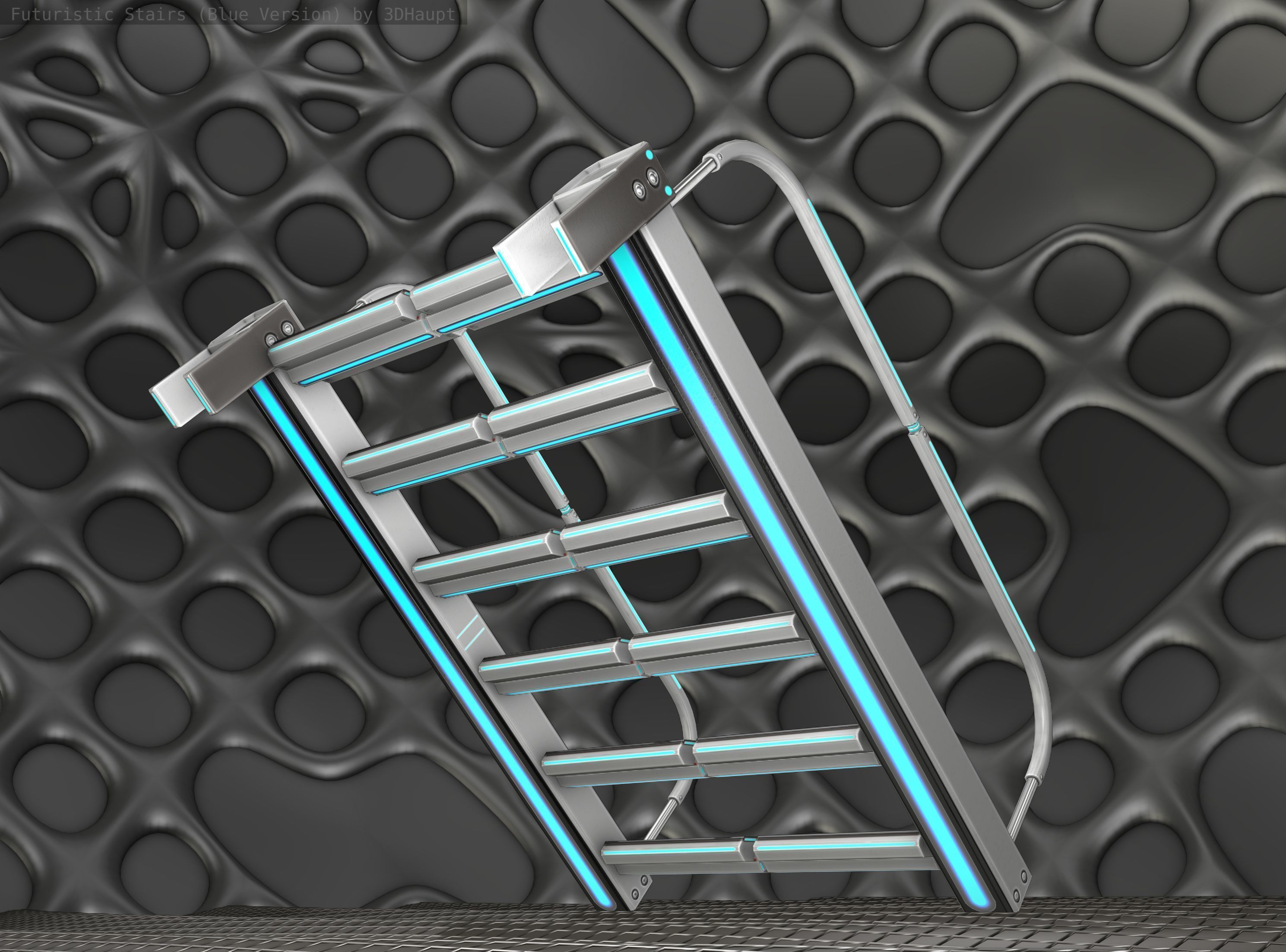 Sci-Fi Stairs - 18- Silver Blue Neon Light Version Low-poly 3D model_22