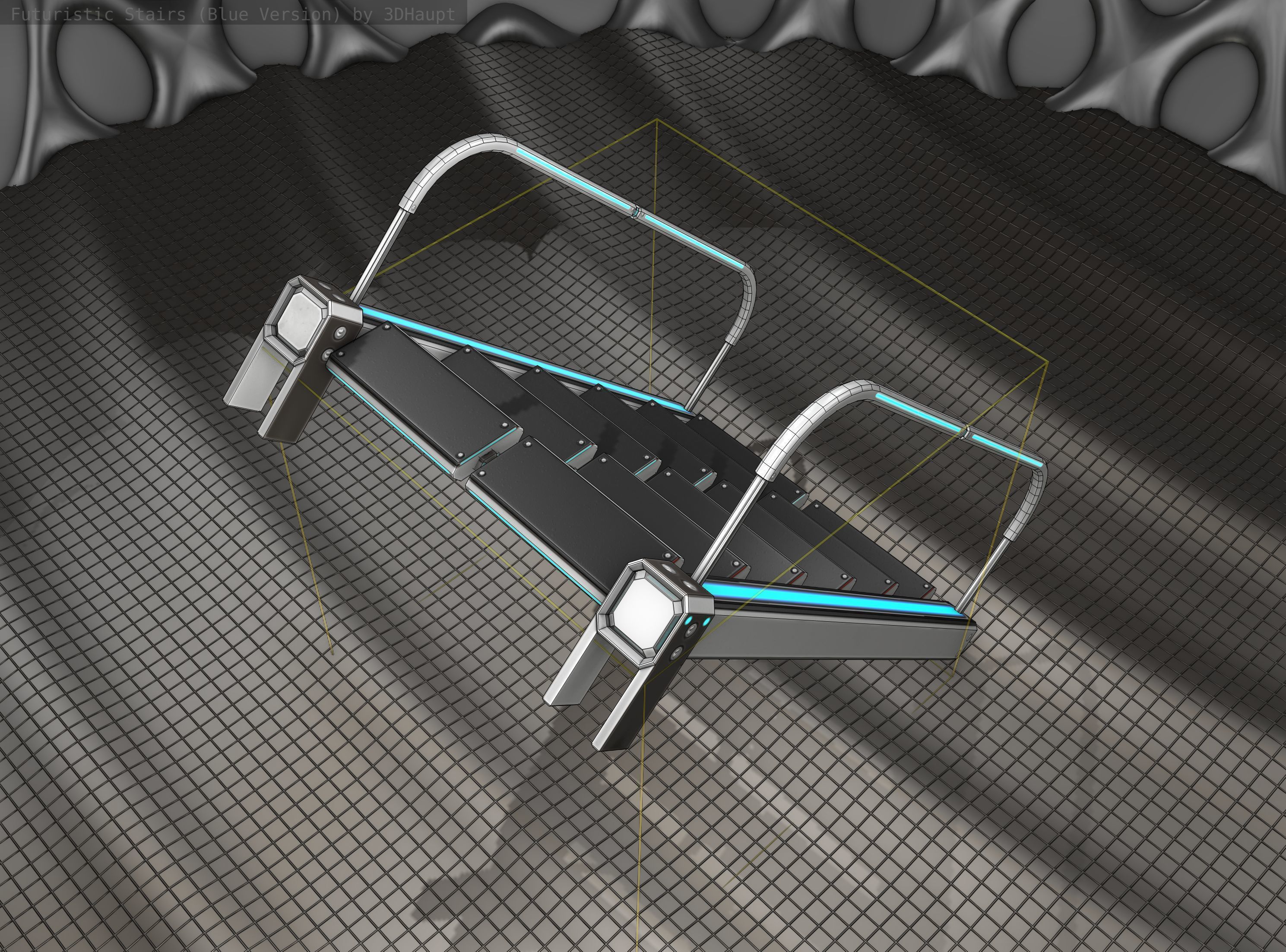 Sci-Fi Stairs - 18- Silver Blue Neon Light Version Low-poly 3D model_19