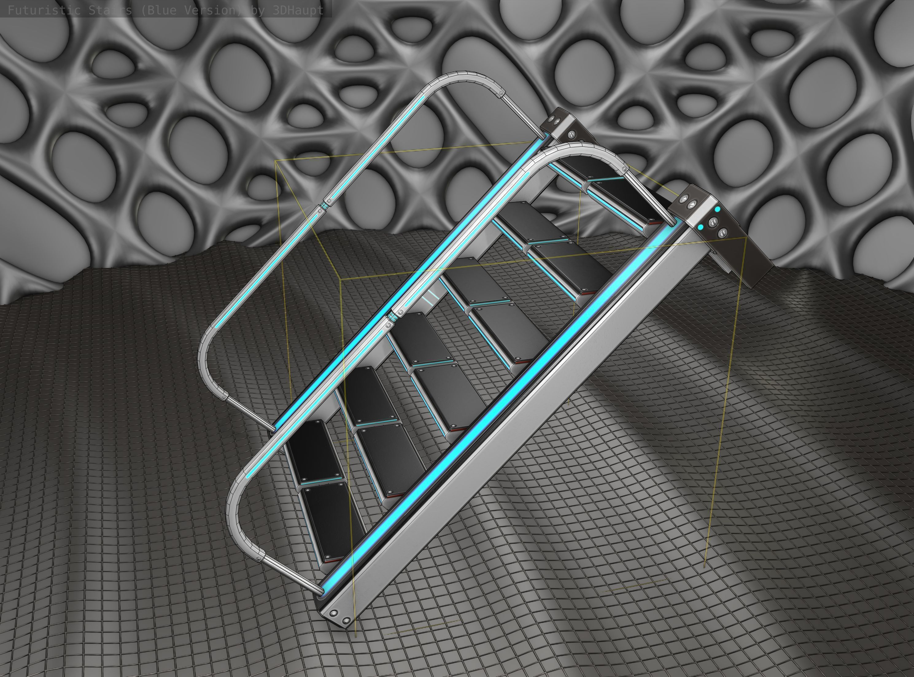 Sci-Fi Stairs - 18- Silver Blue Neon Light Version Low-poly 3D model_25