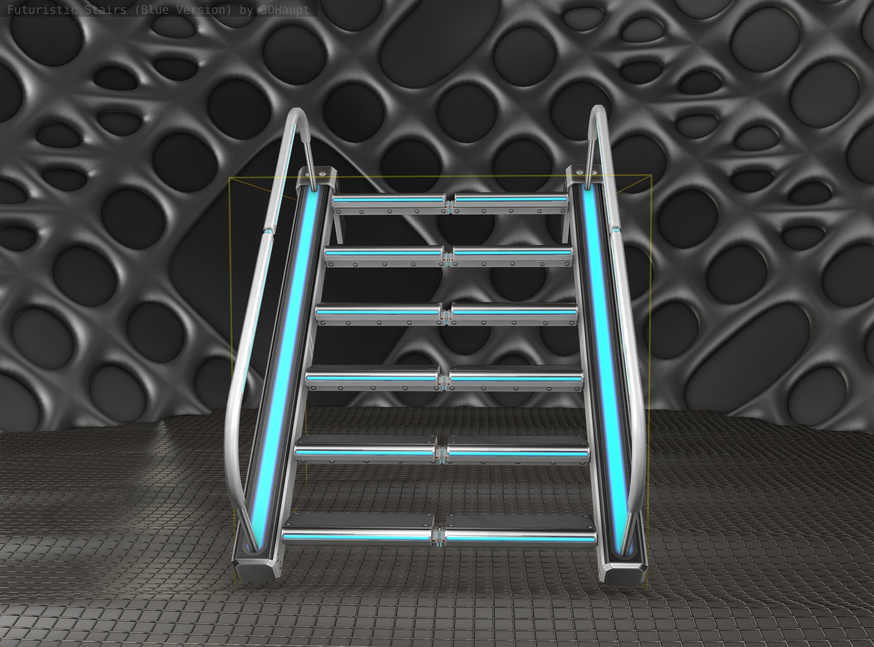 Sci-Fi Stairs - 18- Silver Blue Neon Light Version Low-poly 3D model_15