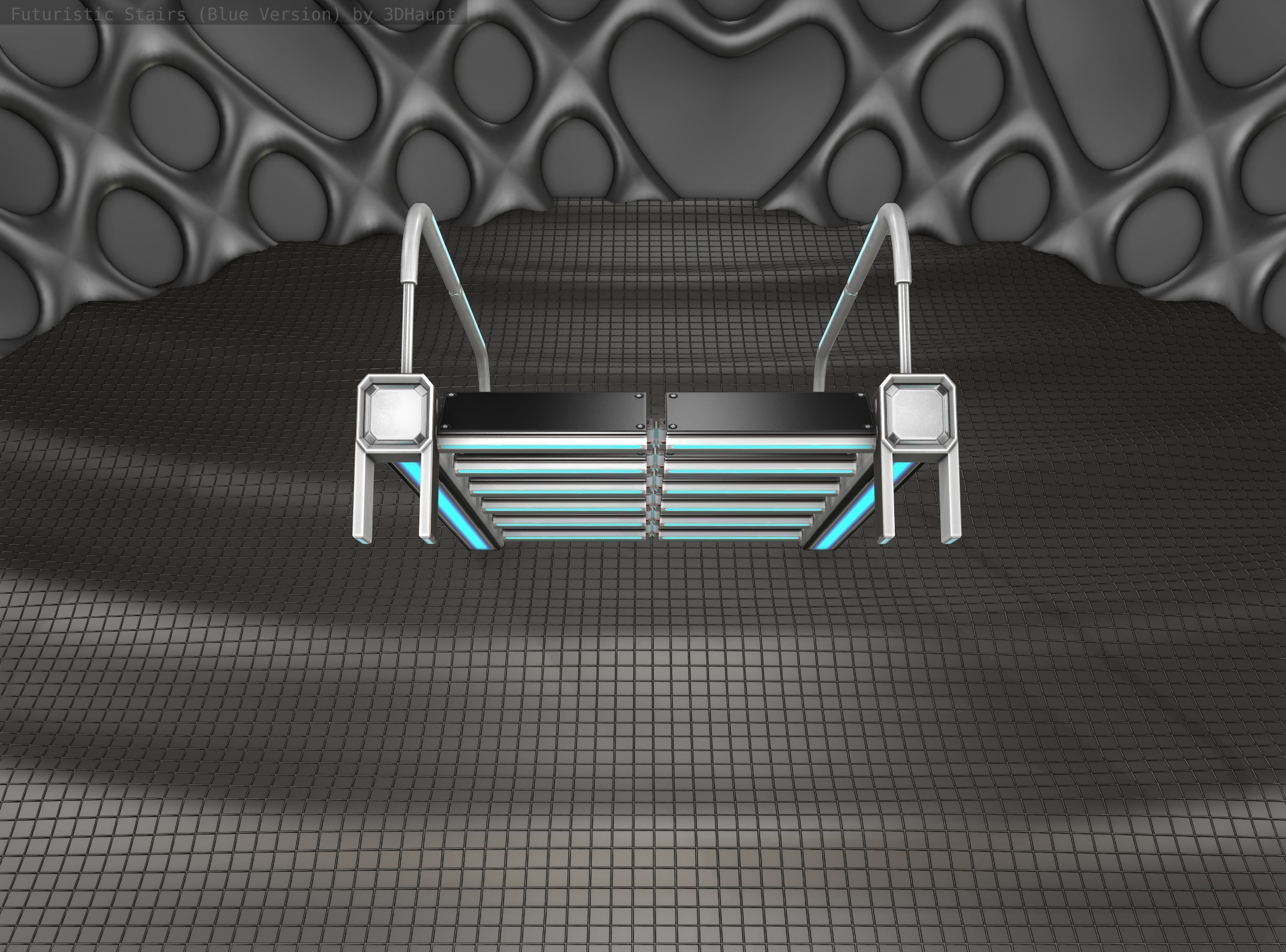 Sci-Fi Stairs - 18- Silver Blue Neon Light Version Low-poly 3D model_4