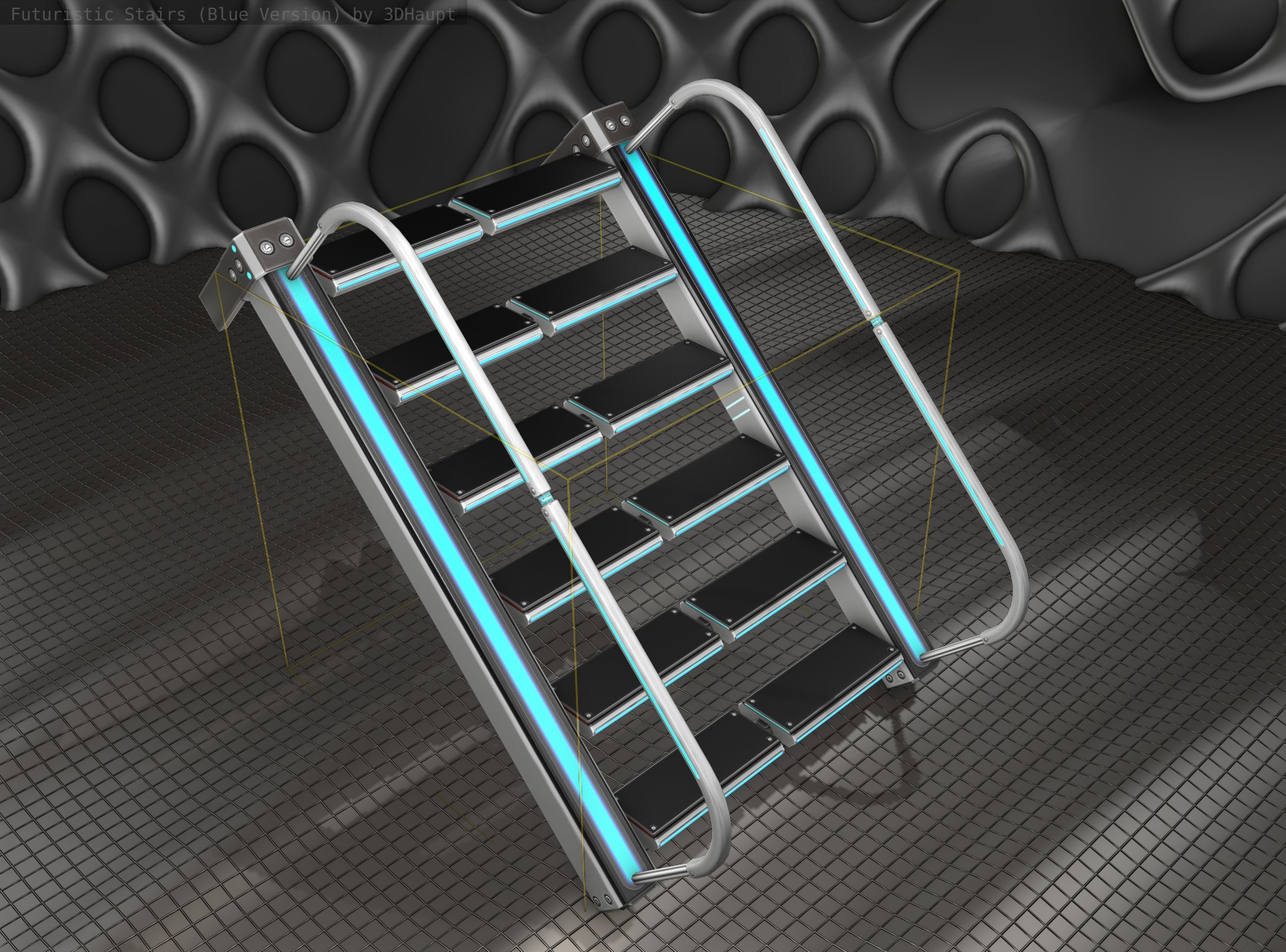 Sci-Fi Stairs - 18- Silver Blue Neon Light Version Low-poly 3D model_7