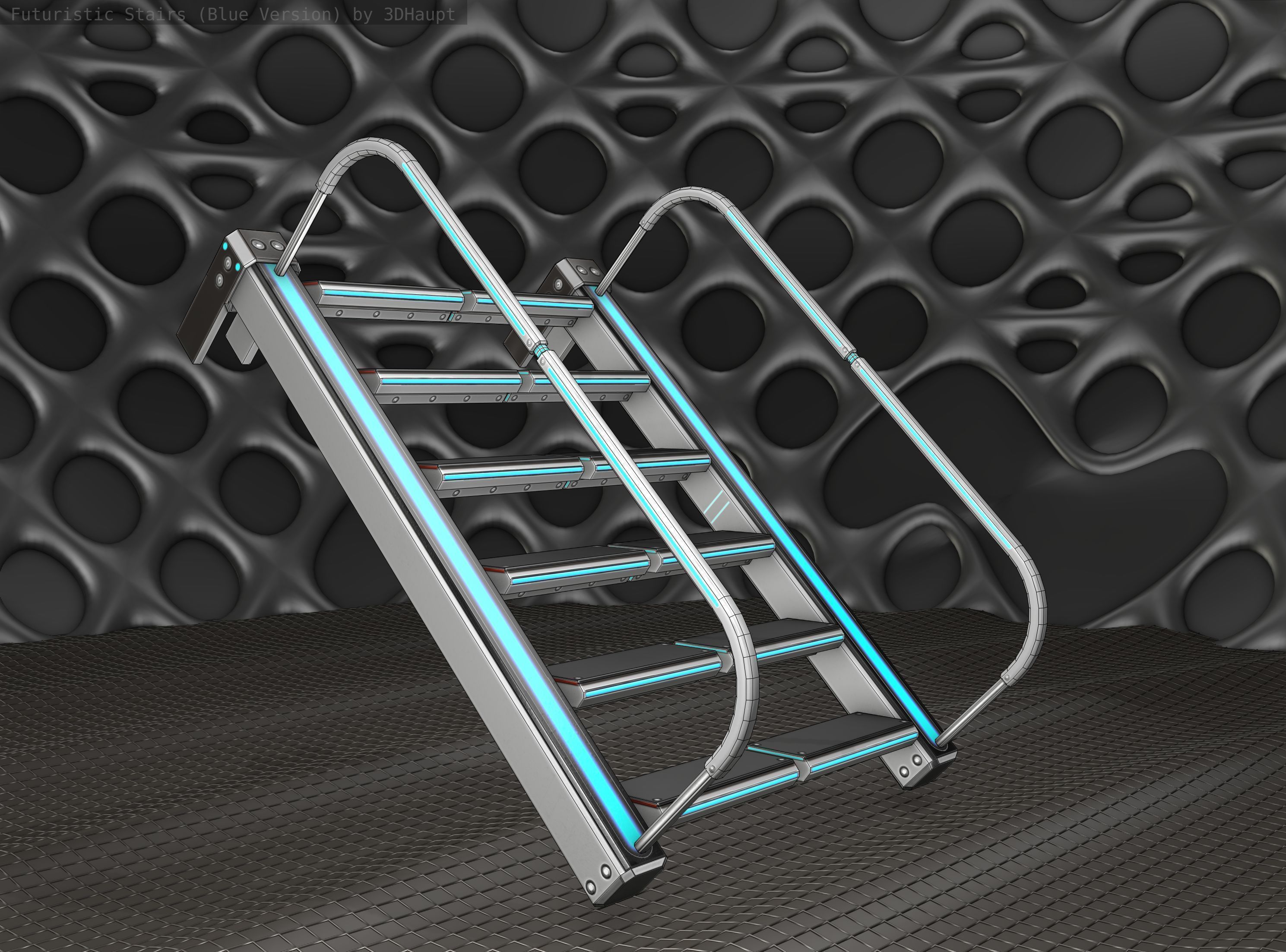 Sci-Fi Stairs - 18- Silver Blue Neon Light Version Low-poly 3D model_14