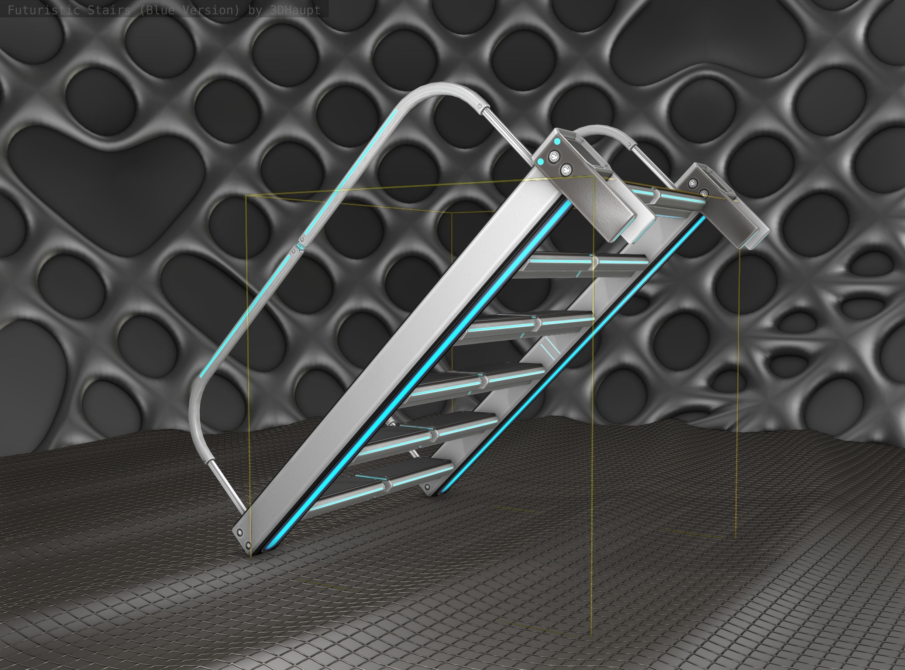 Sci-Fi Stairs - 18- Silver Blue Neon Light Version Low-poly 3D model_11
