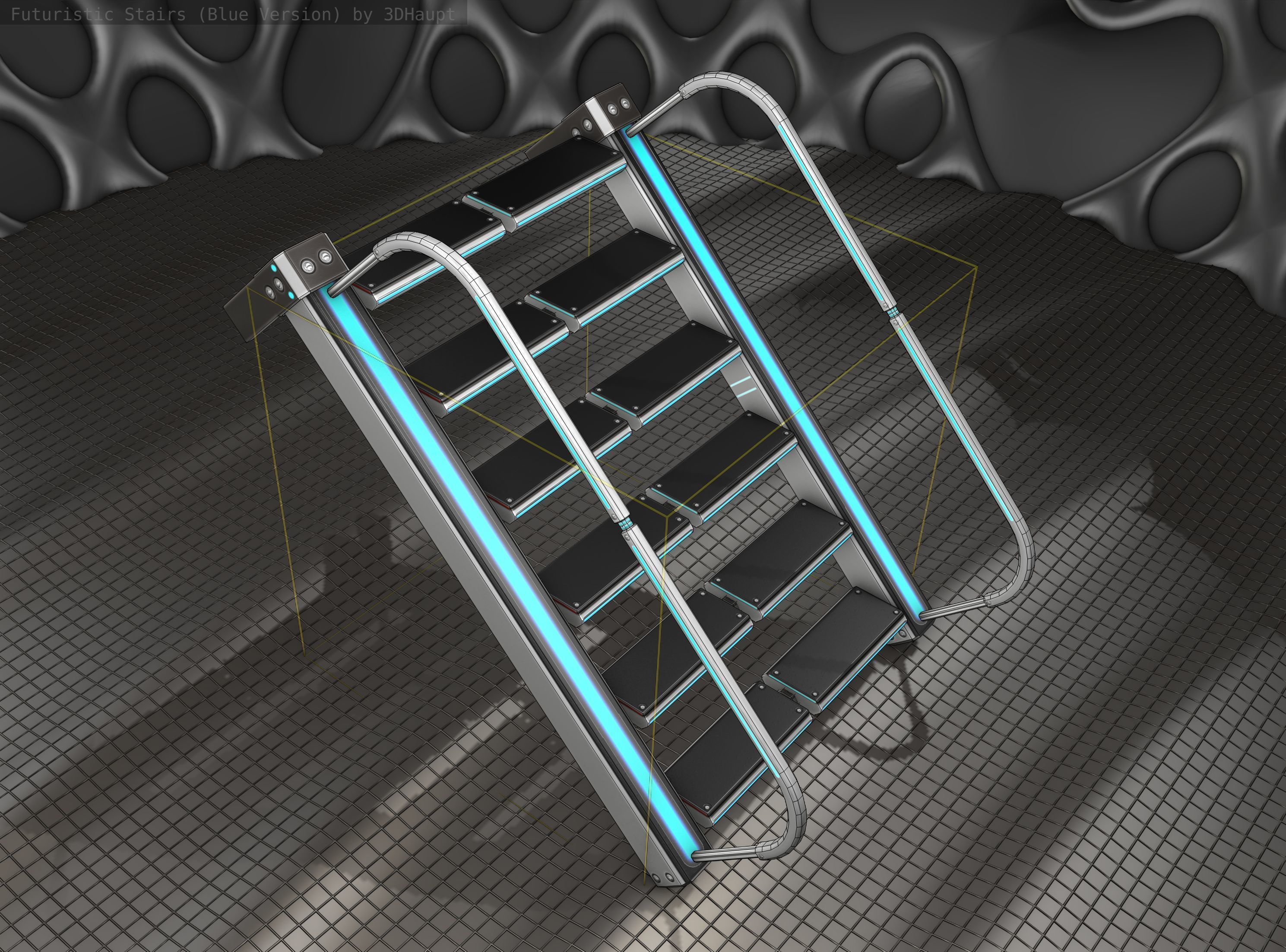 Sci-Fi Stairs - 18- Silver Blue Neon Light Version Low-poly 3D model_21