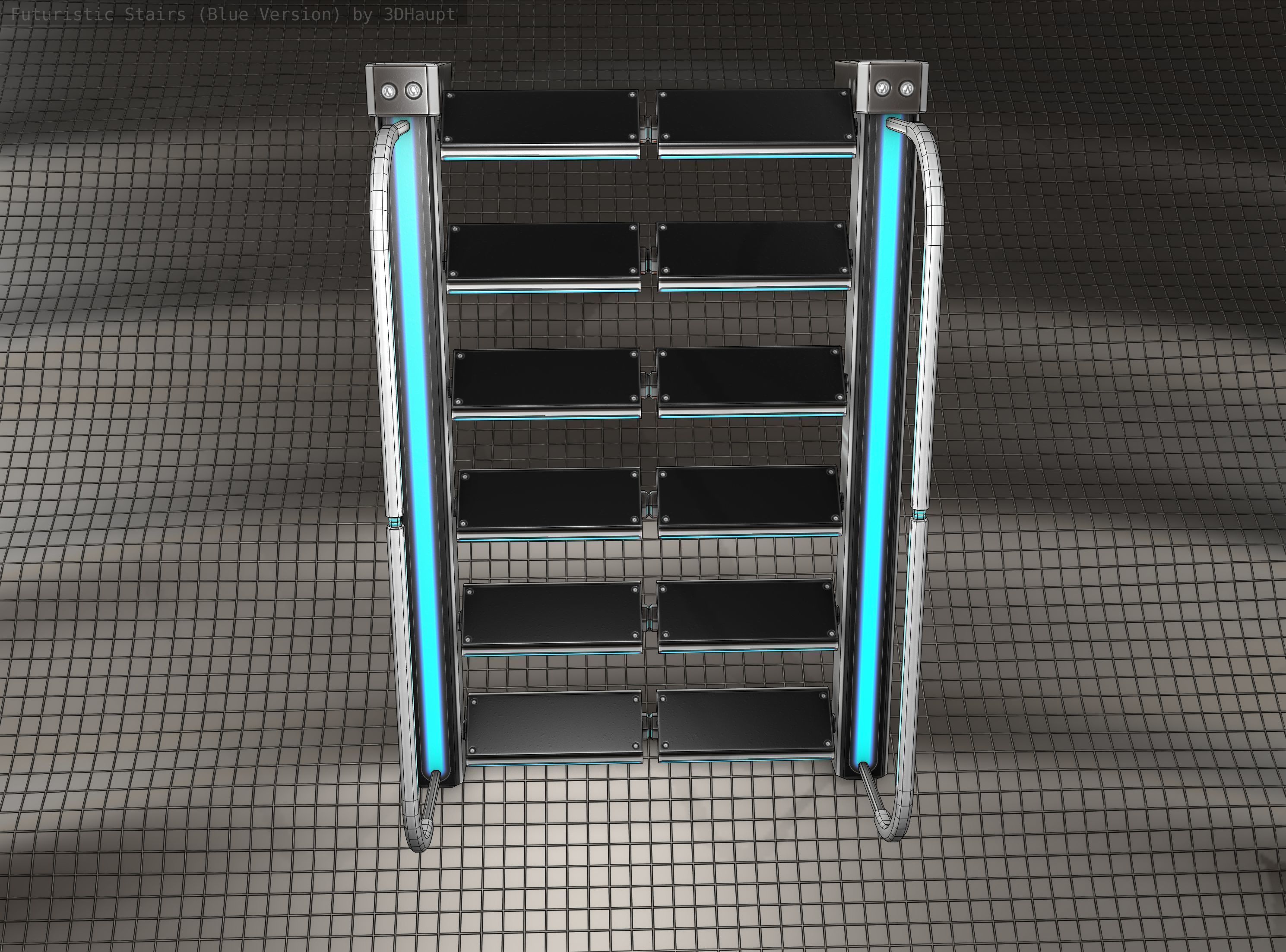 Sci-Fi Stairs - 18- Silver Blue Neon Light Version Low-poly 3D model_16