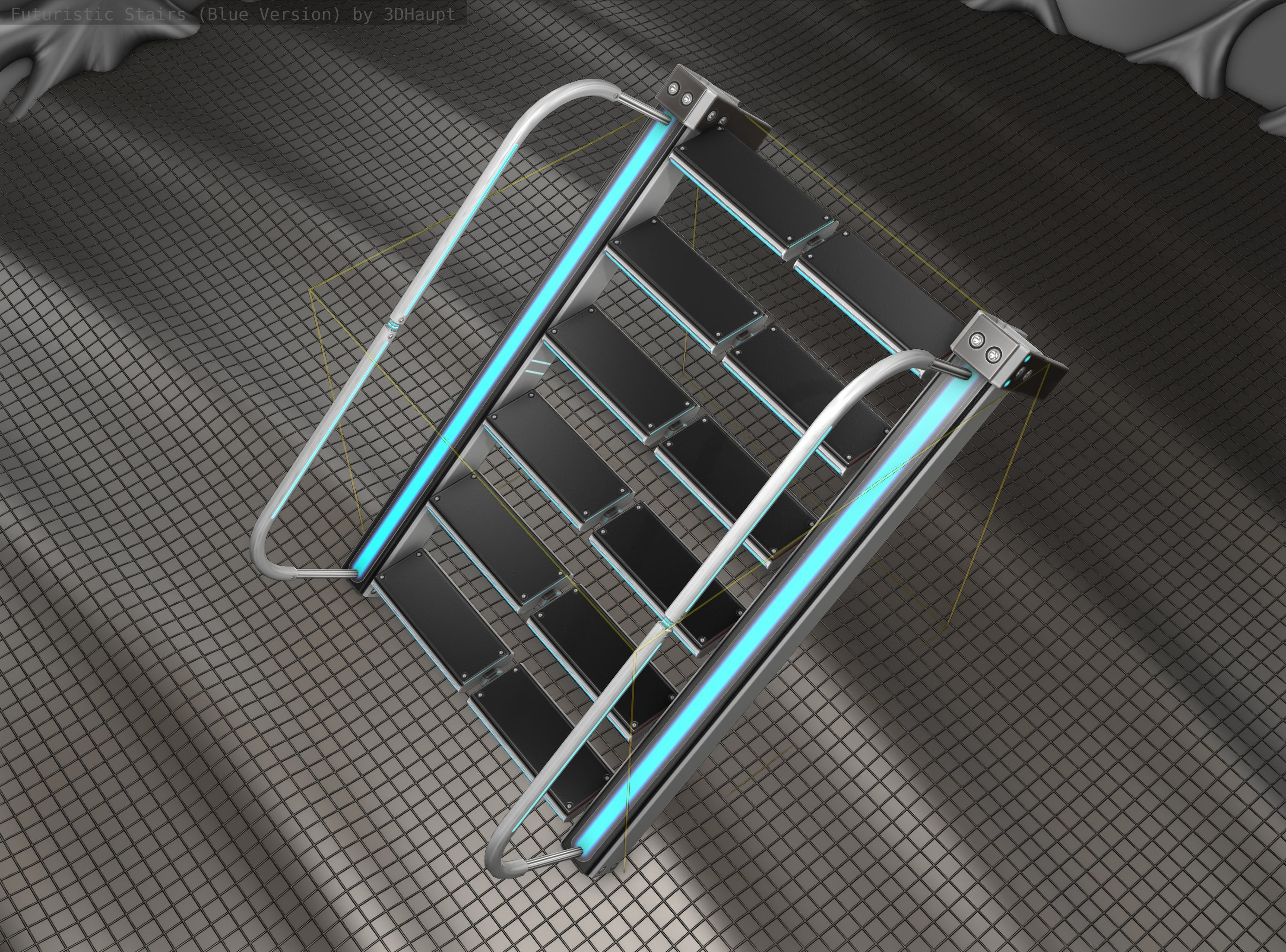 Sci-Fi Stairs - 18- Silver Blue Neon Light Version Low-poly 3D model_17