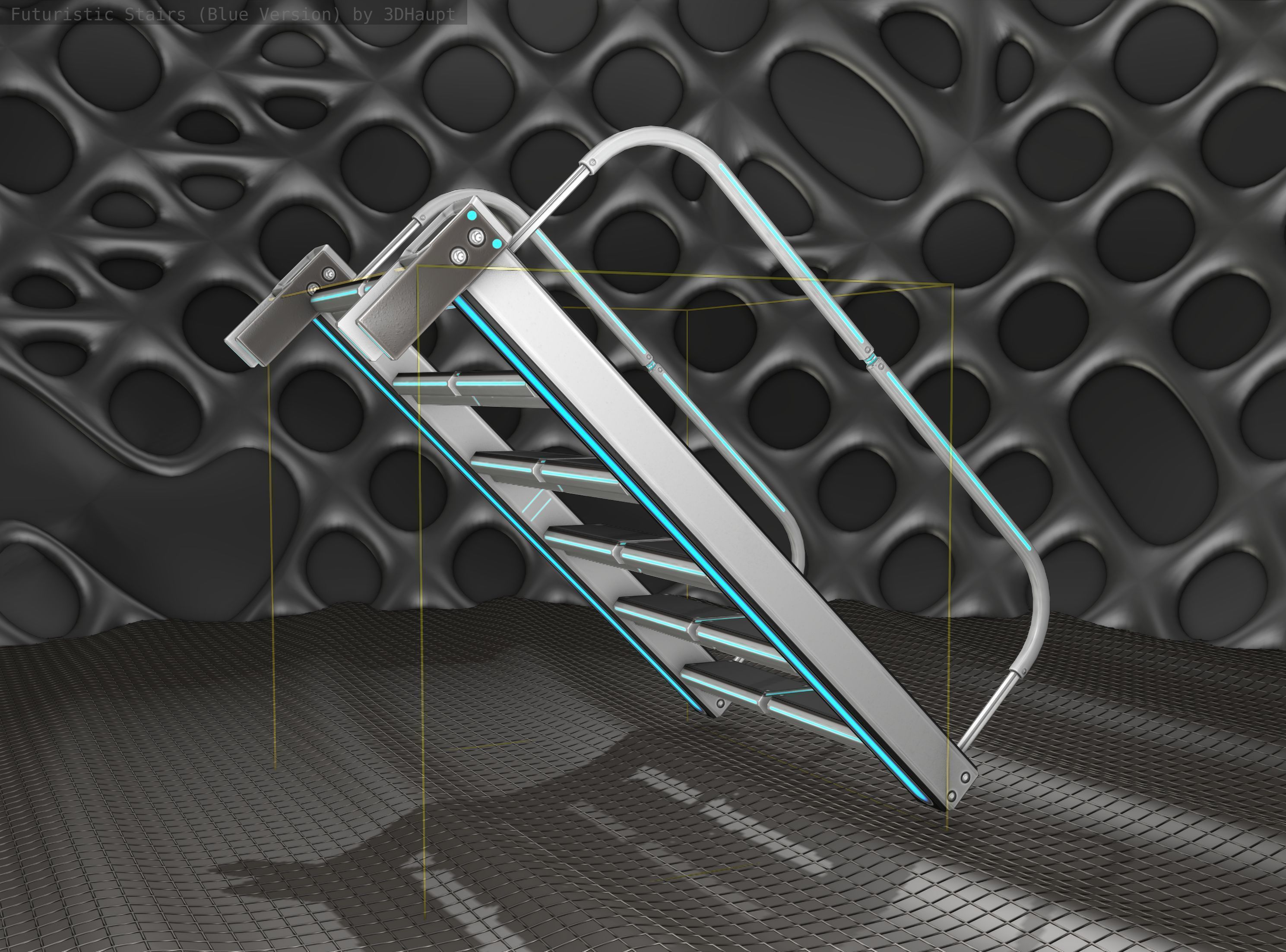 Sci-Fi Stairs - 18- Silver Blue Neon Light Version Low-poly 3D model_13