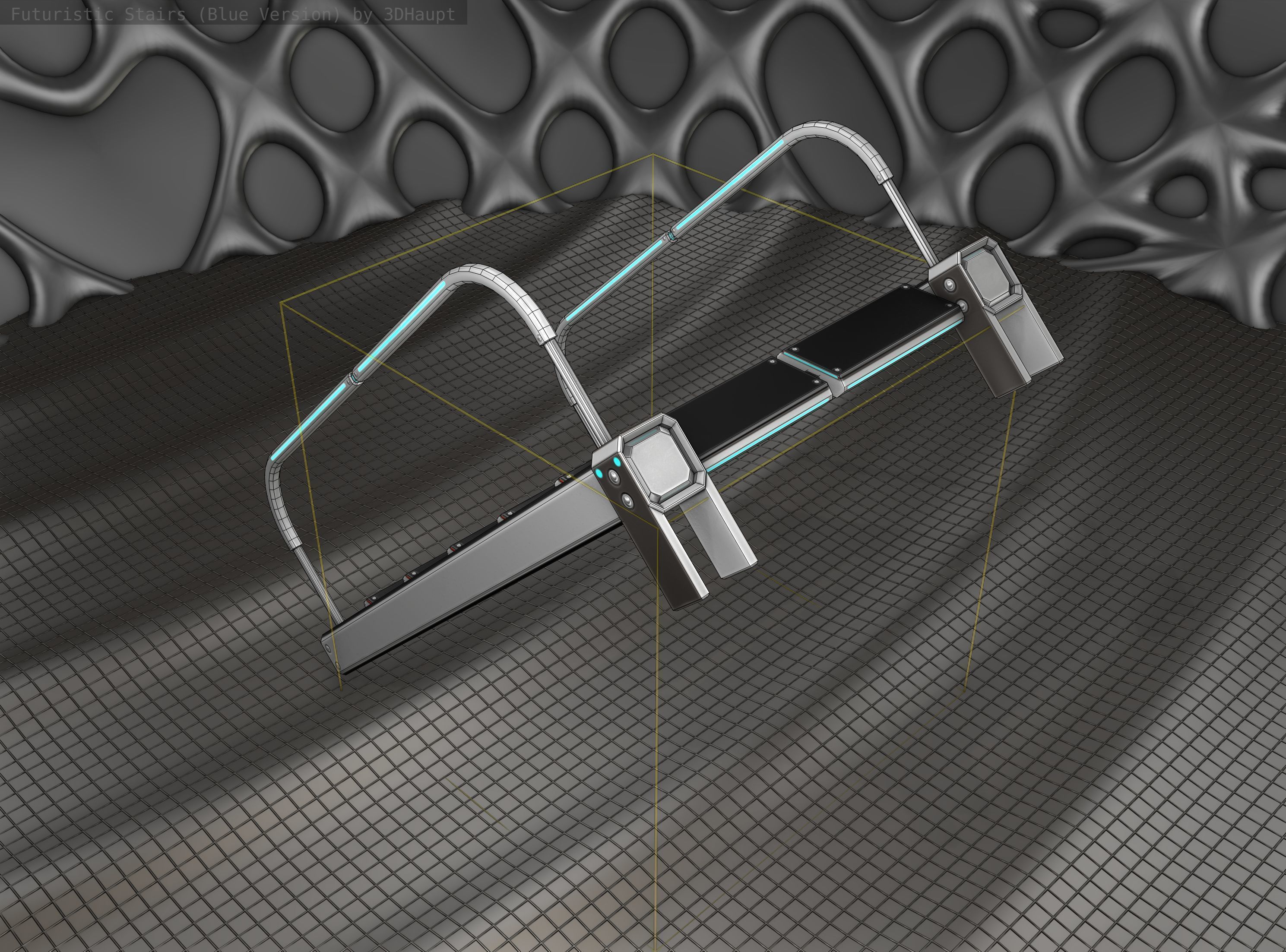 Sci-Fi Stairs - 18- Silver Blue Neon Light Version Low-poly 3D model_3