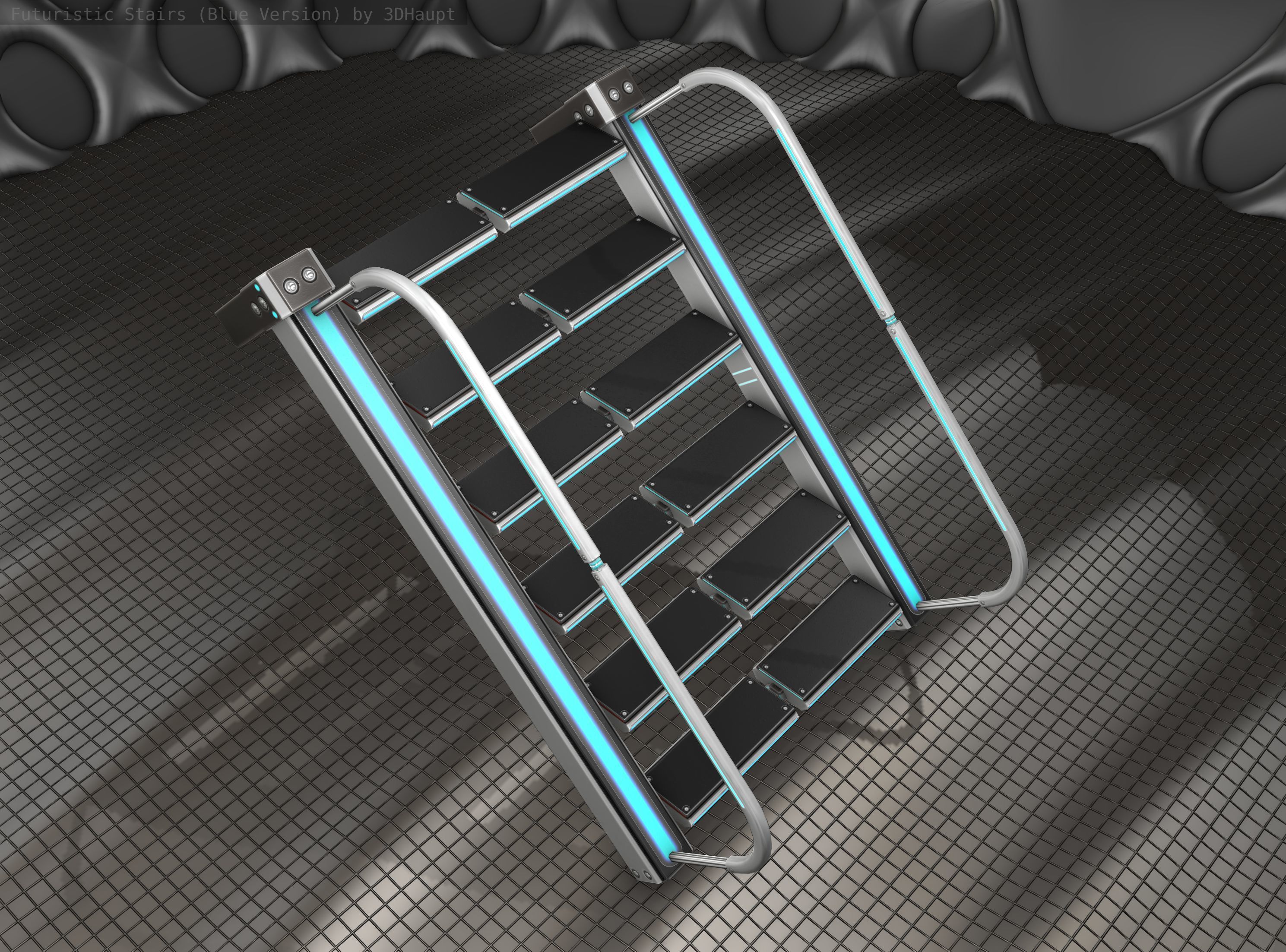 Sci-Fi Stairs - 18- Silver Blue Neon Light Version Low-poly 3D model_20