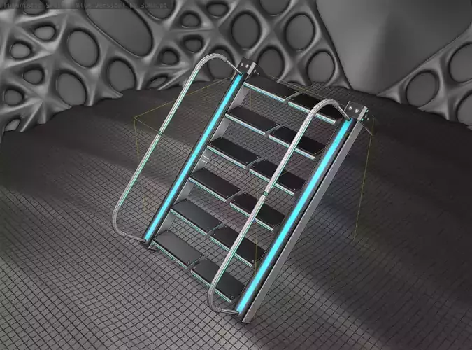 Sci-Fi Stairs - 18- Silver Blue Neon Light Version