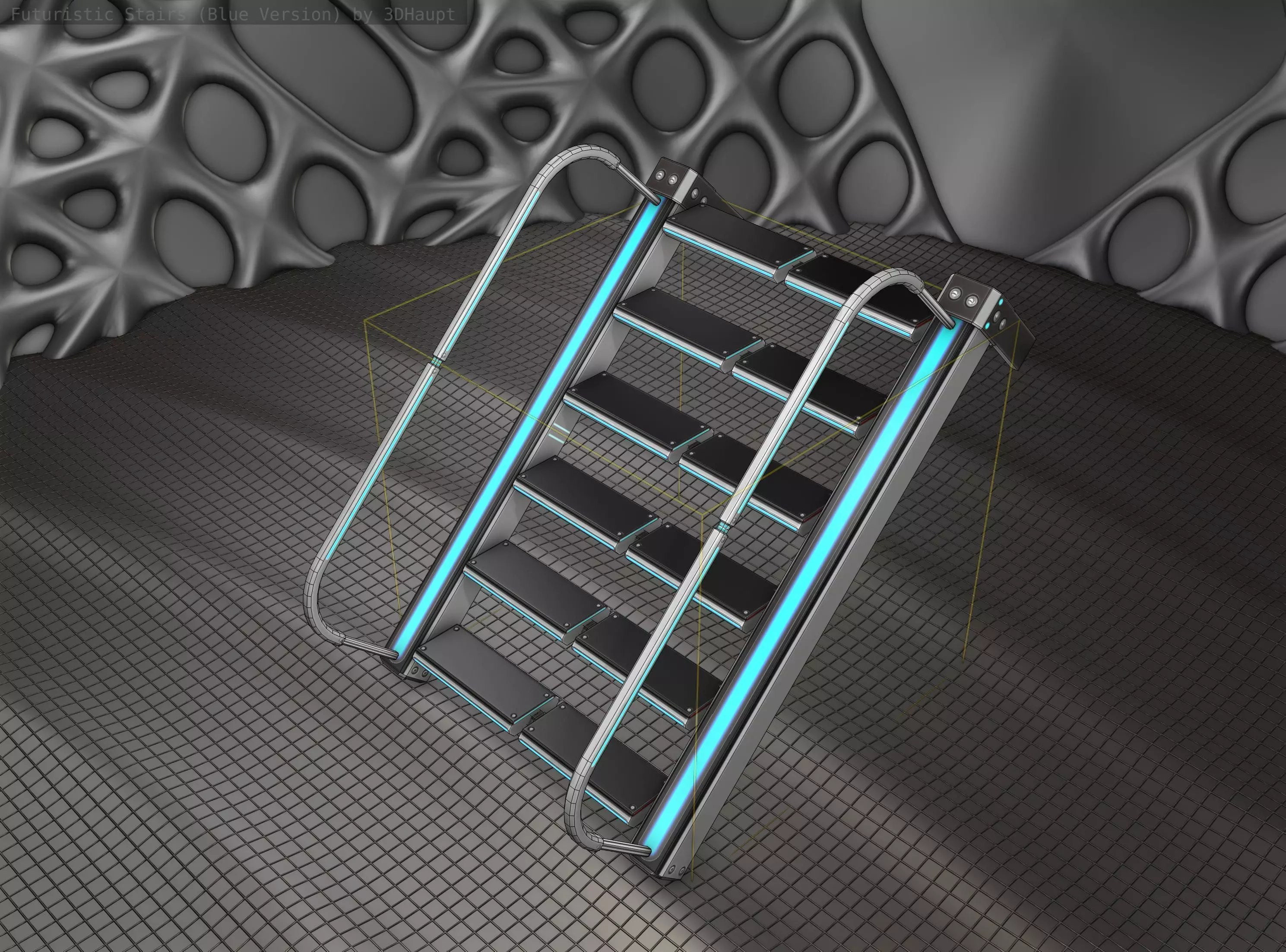 Sci-Fi Stairs - 18- Silver Blue Neon Light Version Low-poly 3D model_0