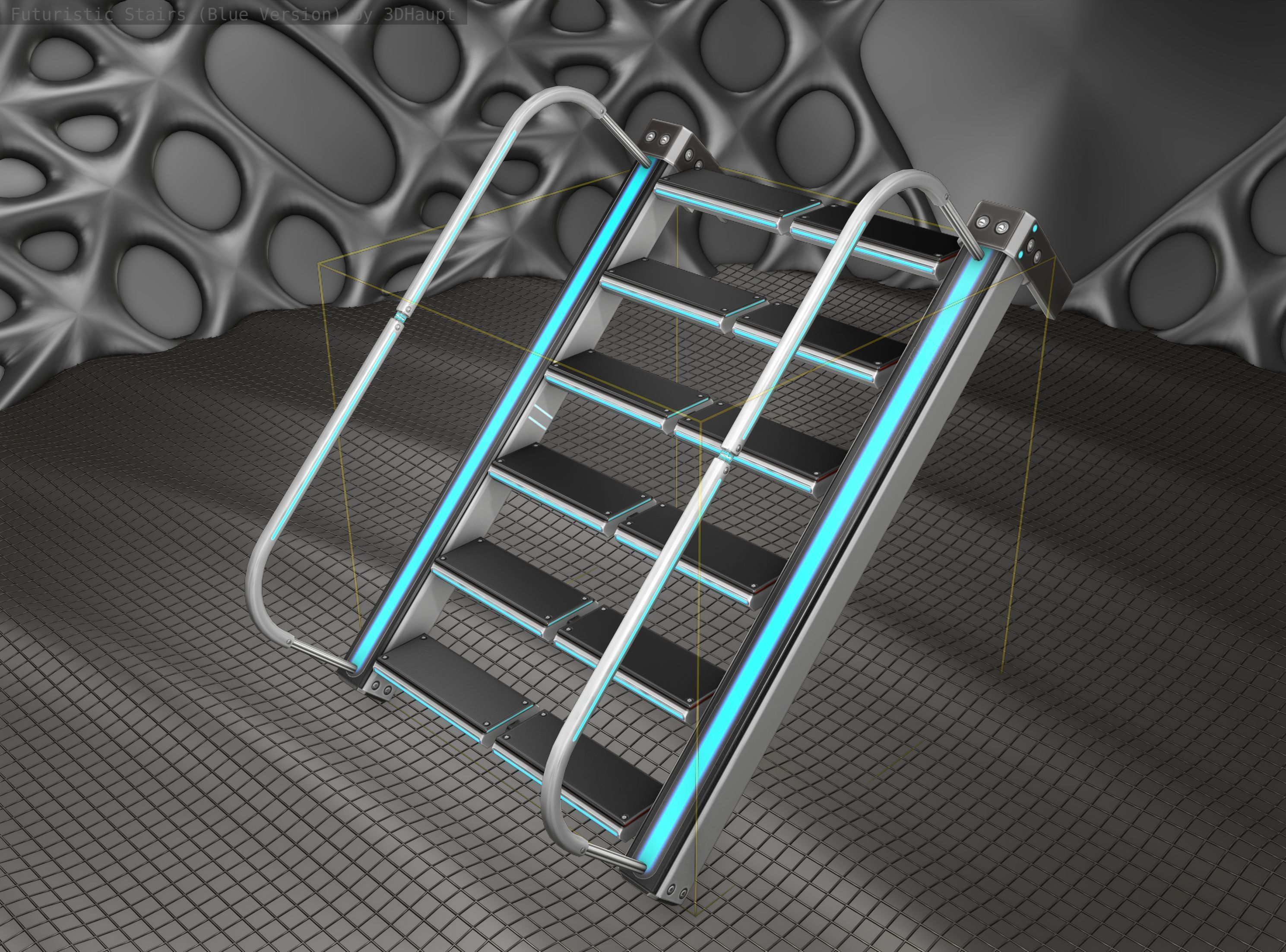 Sci-Fi Stairs - 18- Silver Blue Neon Light Version Low-poly 3D model_9