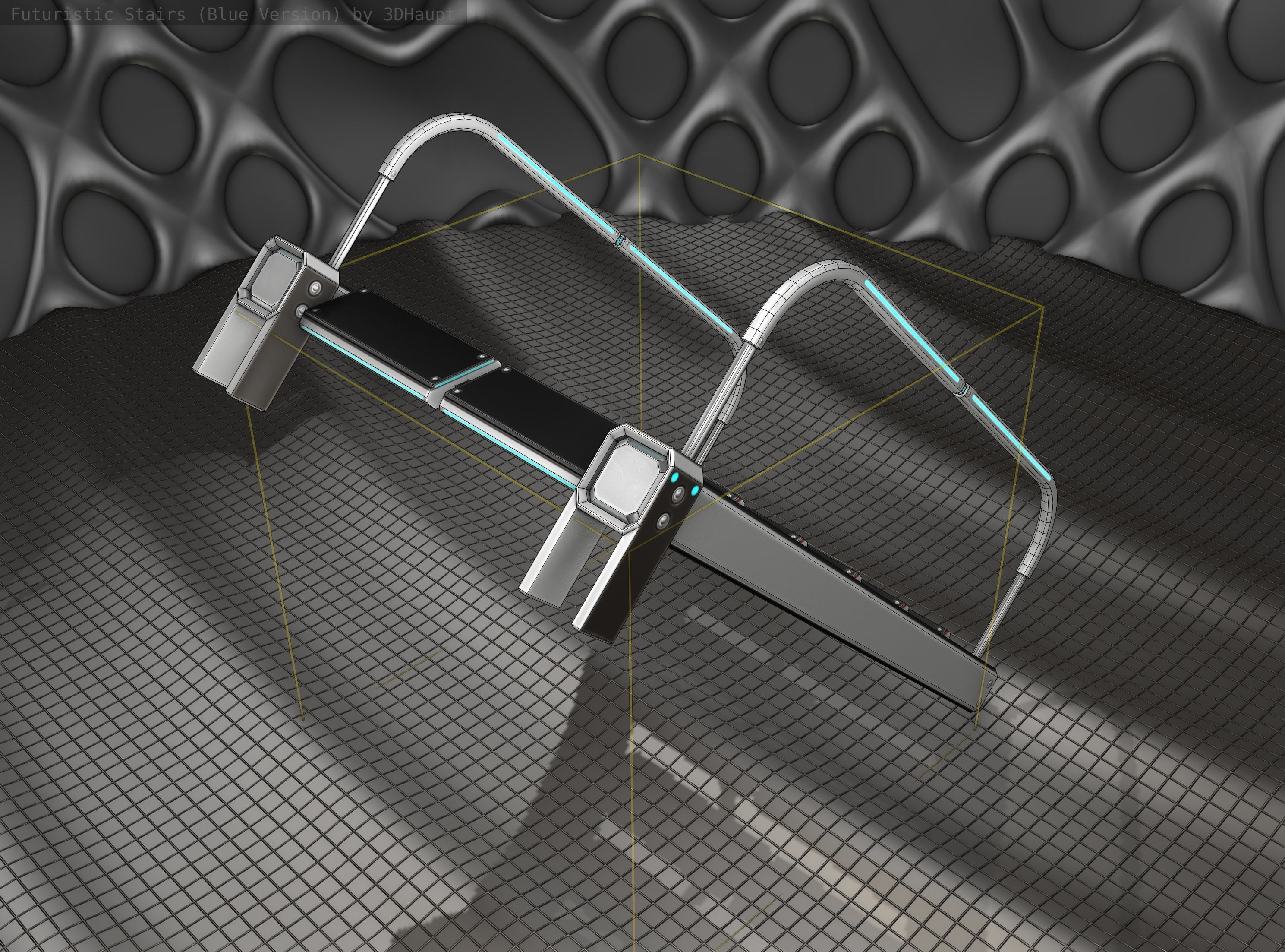 Sci-Fi Stairs - 18- Silver Blue Neon Light Version Low-poly 3D model_5