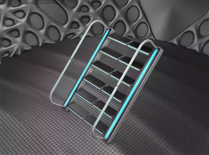 Sci-Fi Stairs - 19 - Silver Blue Neon Light Version