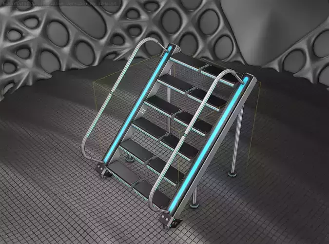 Sci-Fi Stairs - 20 - Silver Blue Neon Light Version