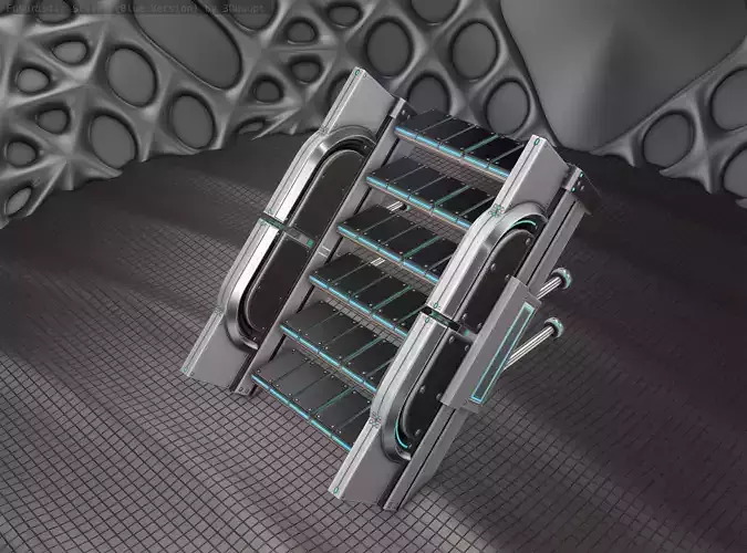 Sci-Fi Stairs - 21 - Silver Blue Neon Light Version 