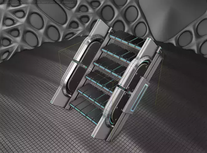 Sci-Fi Stairs - 22 - Silver Blue Neon Light Version