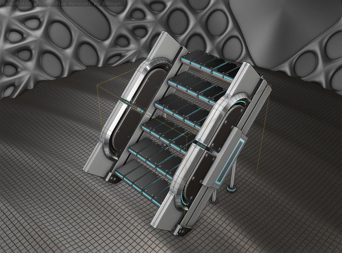 Sci-Fi Stairs - 24 - Silver Blue Neon Light Version Low-poly 3D model