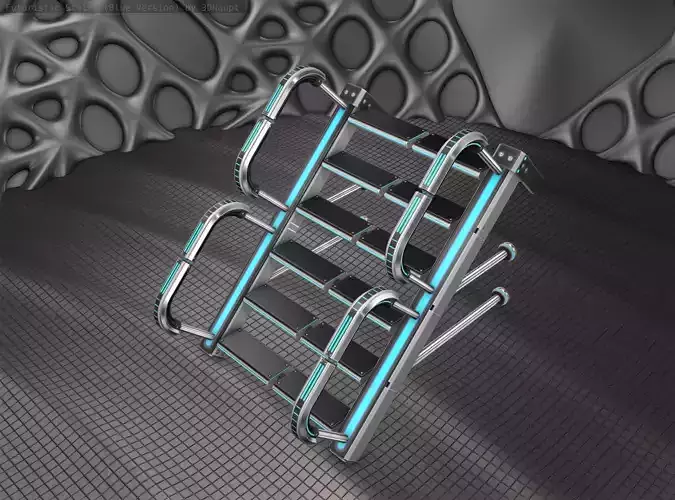 Sci-Fi Stairs - 25 - Silver Blue Neon Light Version