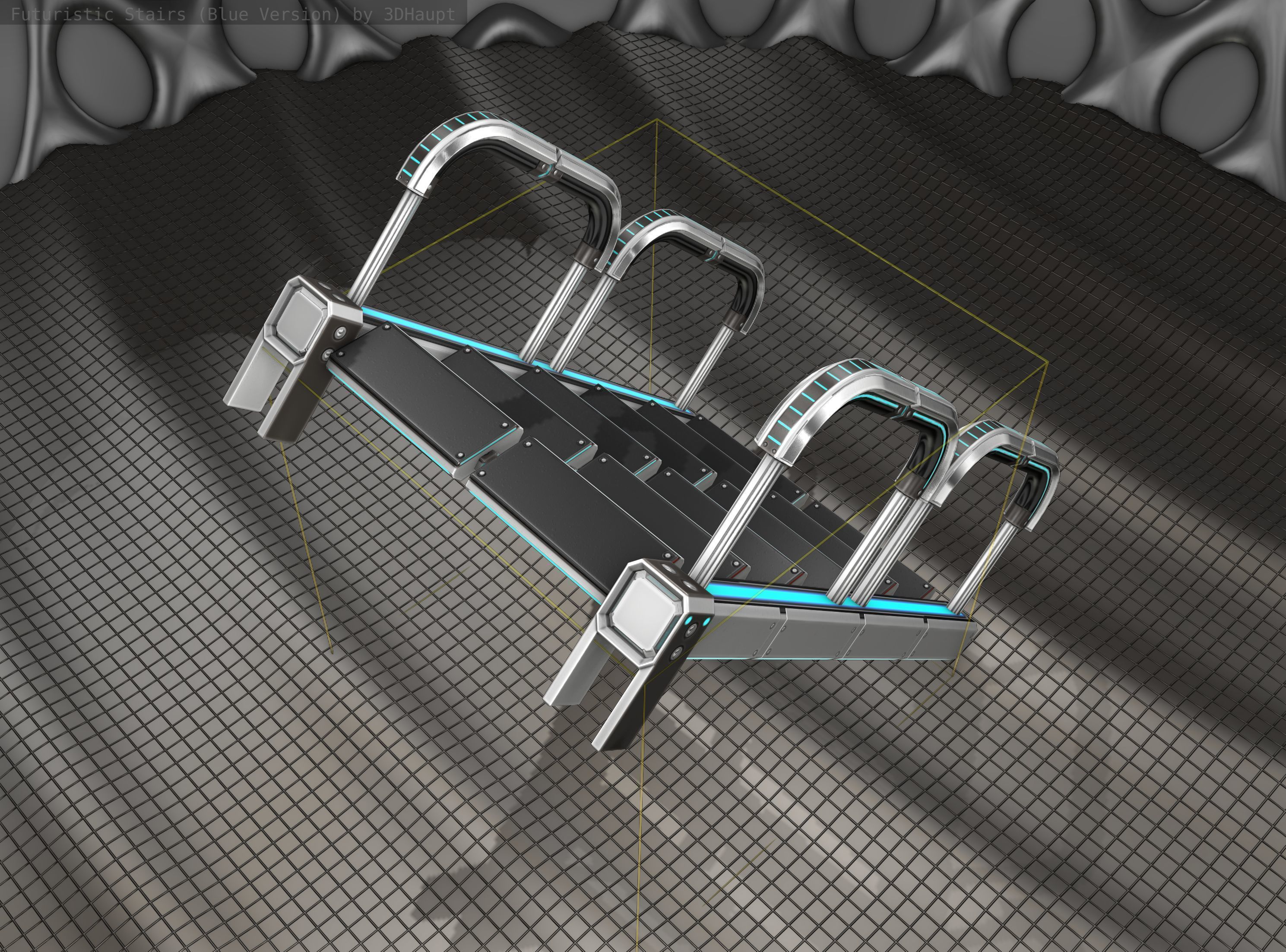 Sci-Fi Stairs - 26- Silver Blue Neon Light Version Low-poly 3D model_19