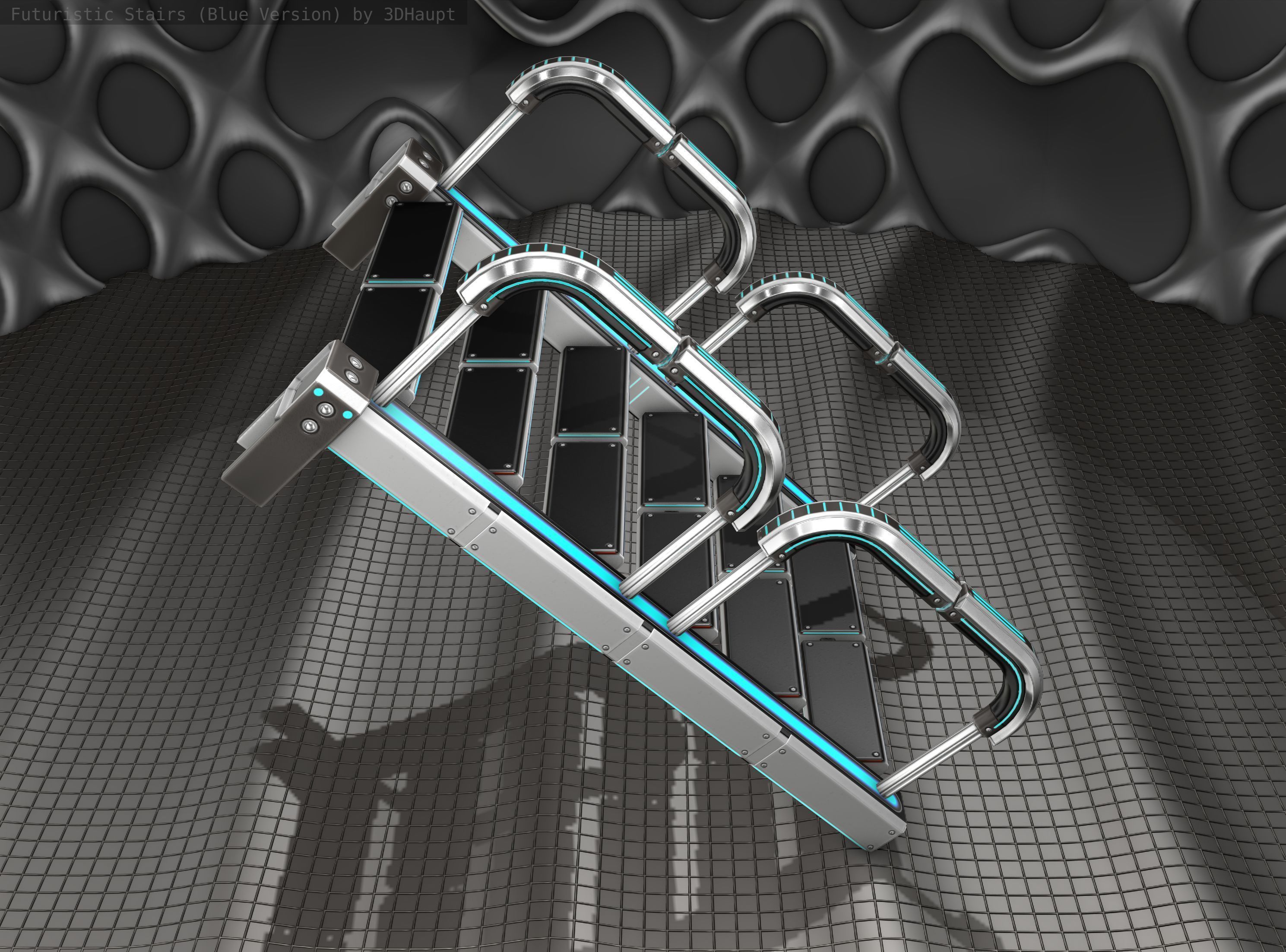 Sci-Fi Stairs - 26- Silver Blue Neon Light Version Low-poly 3D model_6