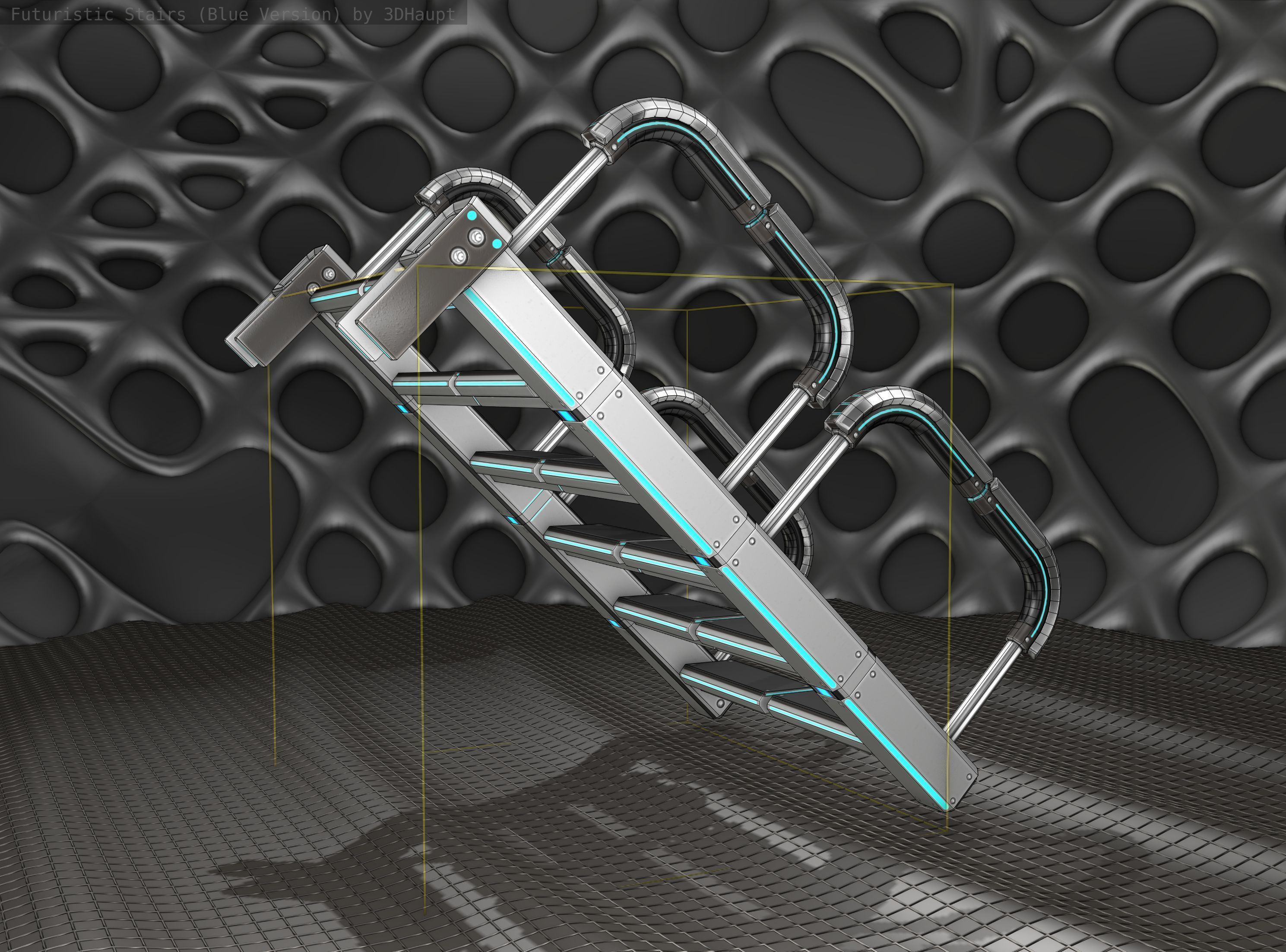 Sci-Fi Stairs - 26- Silver Blue Neon Light Version Low-poly 3D model_13