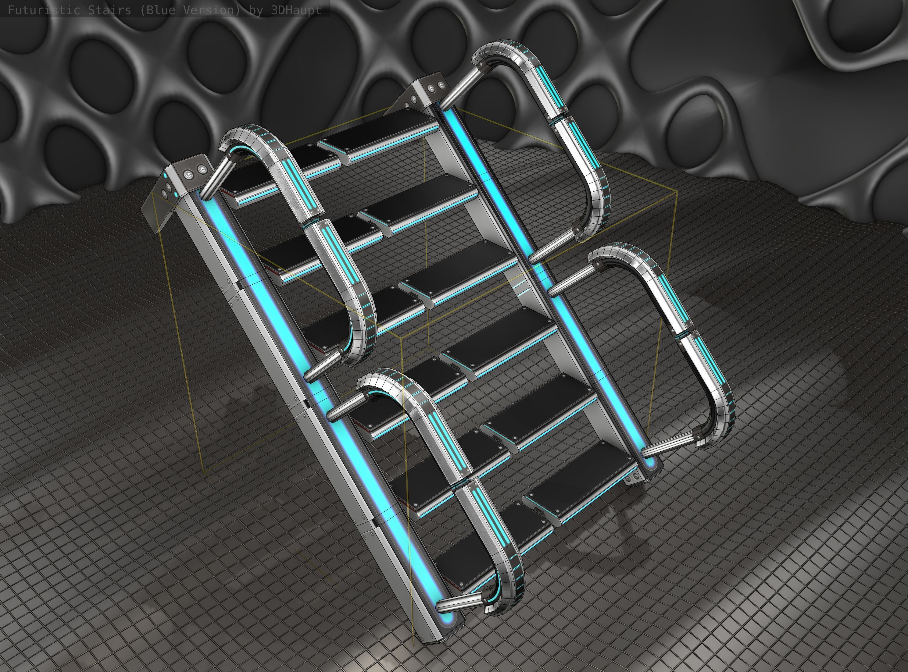 Sci-Fi Stairs - 26- Silver Blue Neon Light Version Low-poly 3D model_7